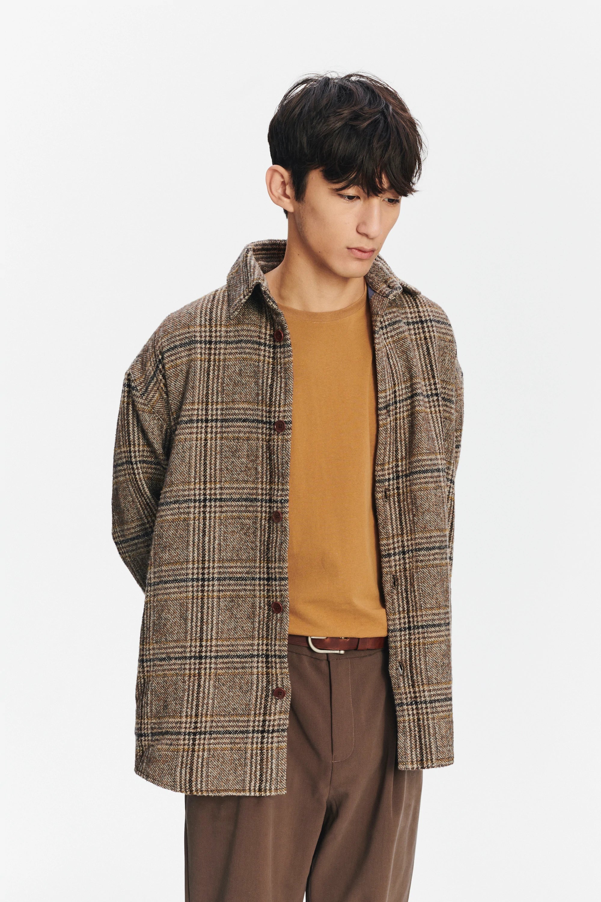 Easy Fit Jacket in a Brown, Beige and Black Chequered Italian Wool with MEIDA Thermo Insulation