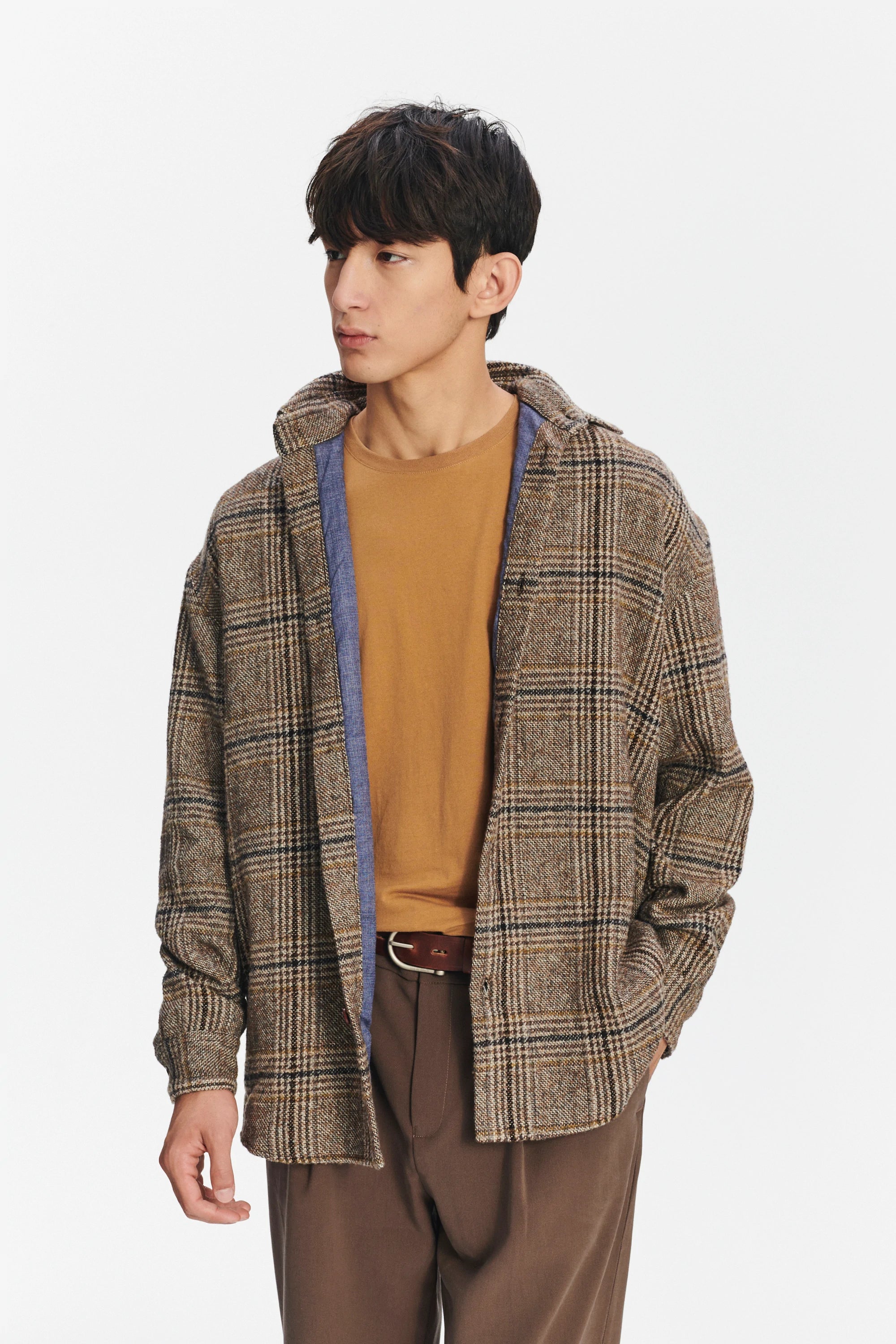 Easy Fit Jacket in a Brown, Beige and Black Chequered Italian Wool with MEIDA Thermo Insulation