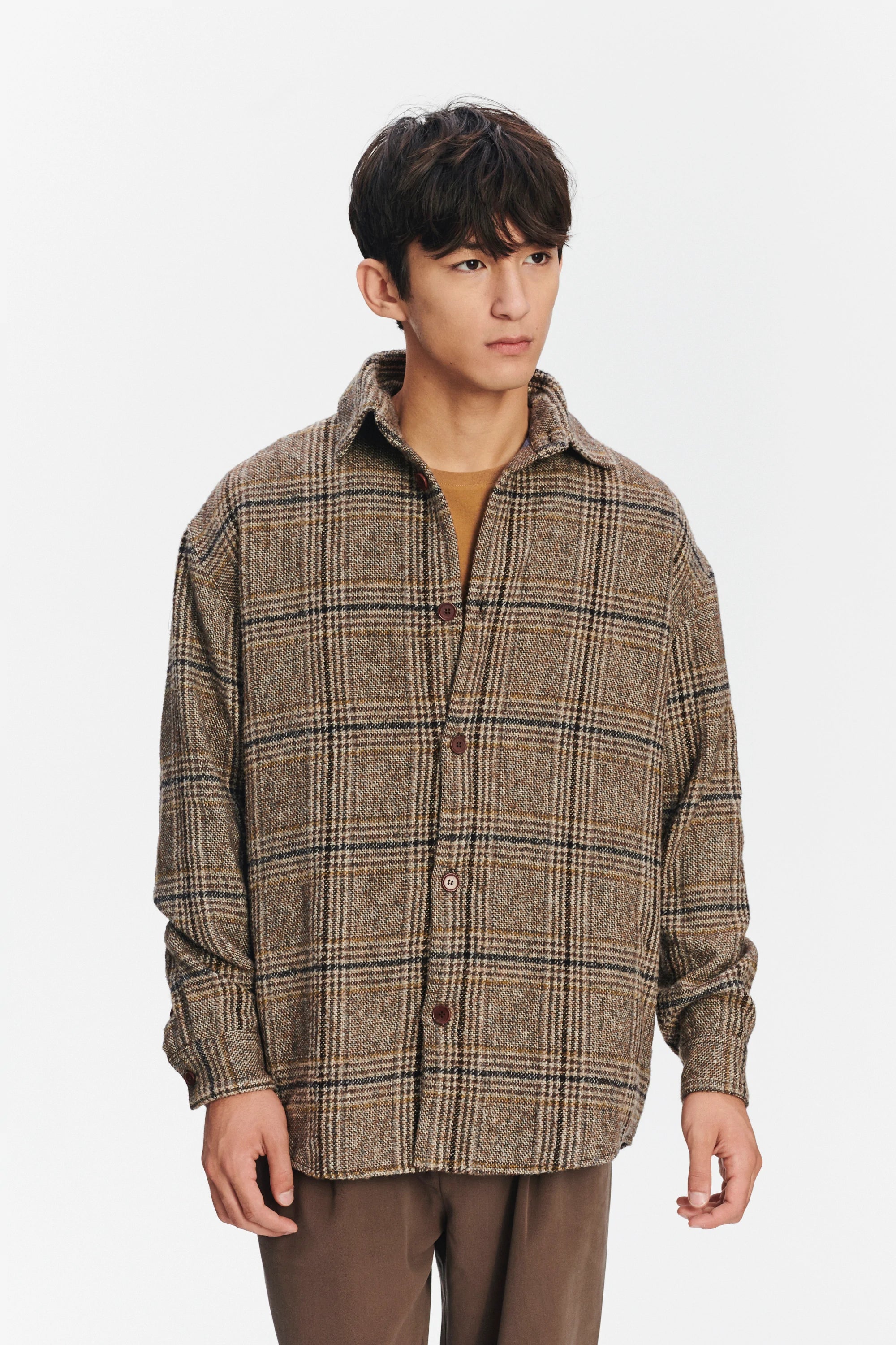 Easy Fit Jacket in a Brown, Beige and Black Chequered Italian Wool with MEIDA Thermo Insulation
