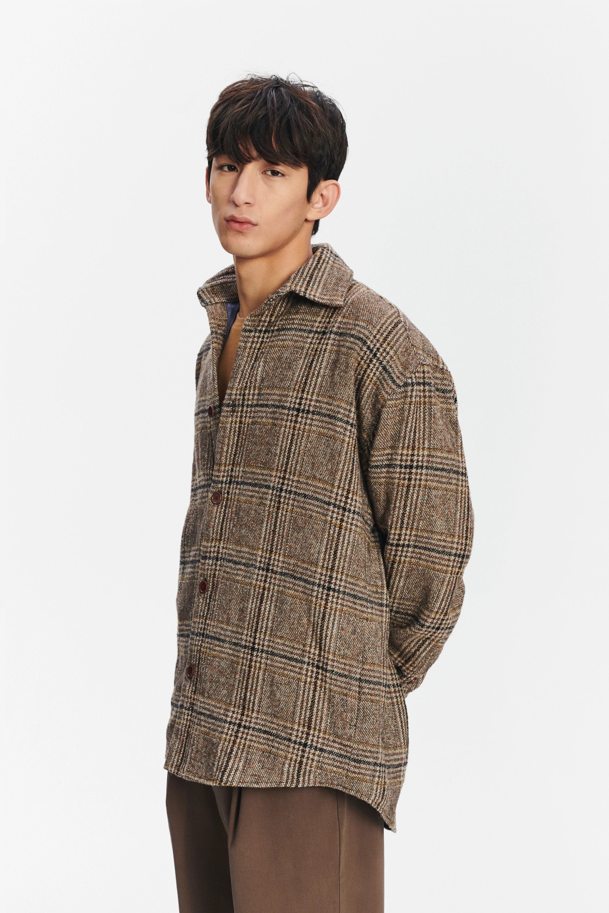 Easy Fit Jacket in a Brown, Beige and Black Chequered Italian Wool with MEIDA Thermo Insulation