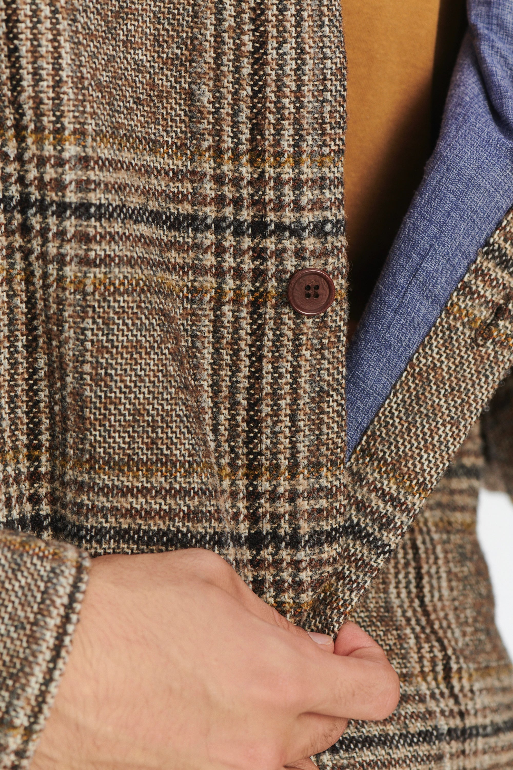 Easy Fit Jacket in a Brown, Beige and Black Chequered Italian Wool with MEIDA Thermo Insulation