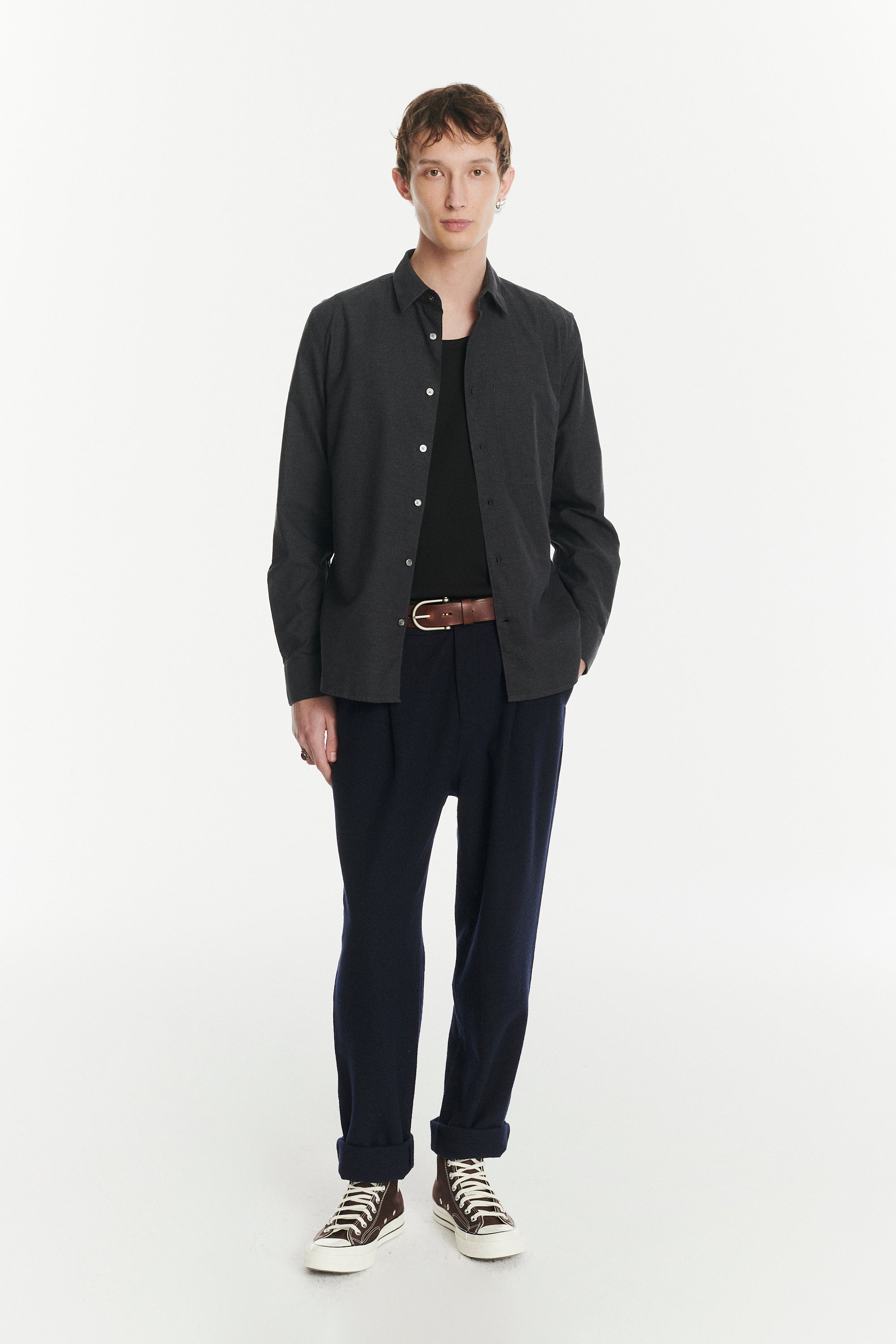 Feel Good Shirt in a Fine Dark Grey Italian Cotton Oxford