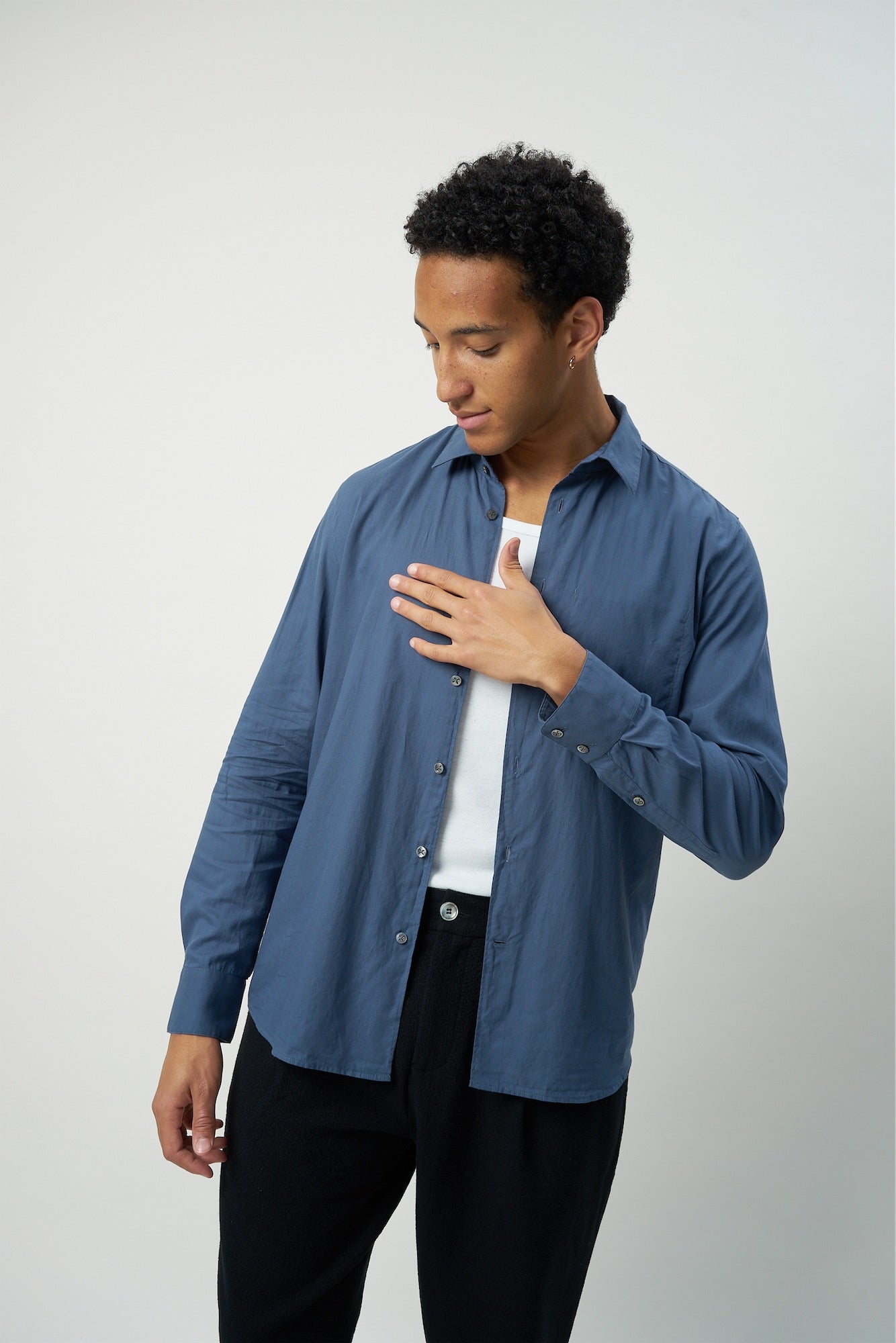 Feel Good Shirt in a Denim Blue Soft Exceptional Egyptian Nile Delta Giza 87 Italian Cotton