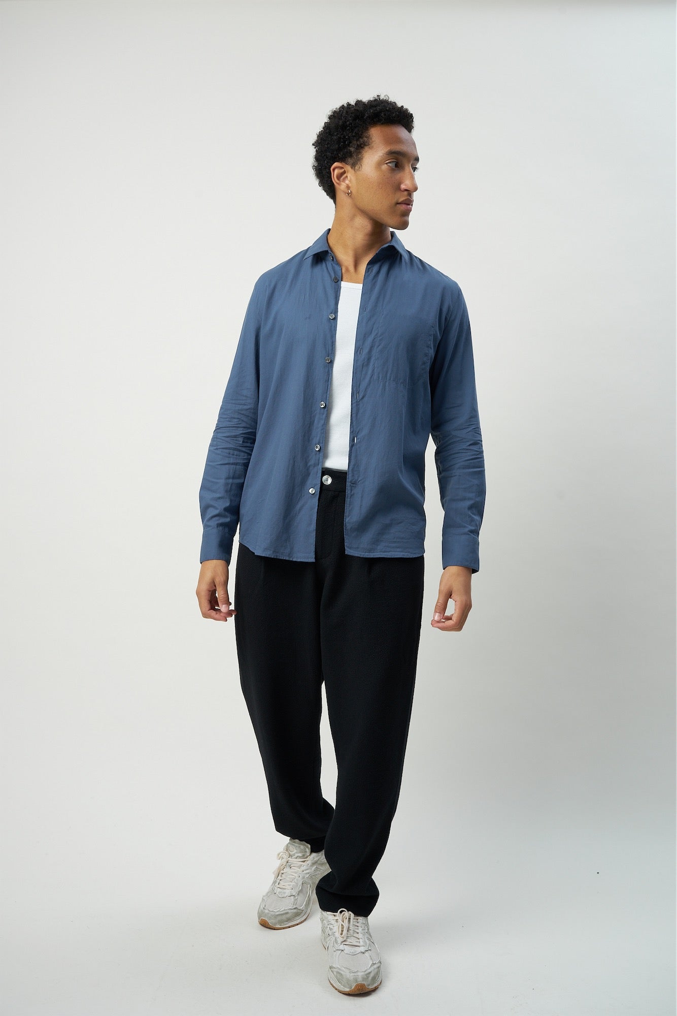 Feel Good Shirt in a Denim Blue Soft Exceptional Egyptian Nile Delta Giza 87 Italian Cotton