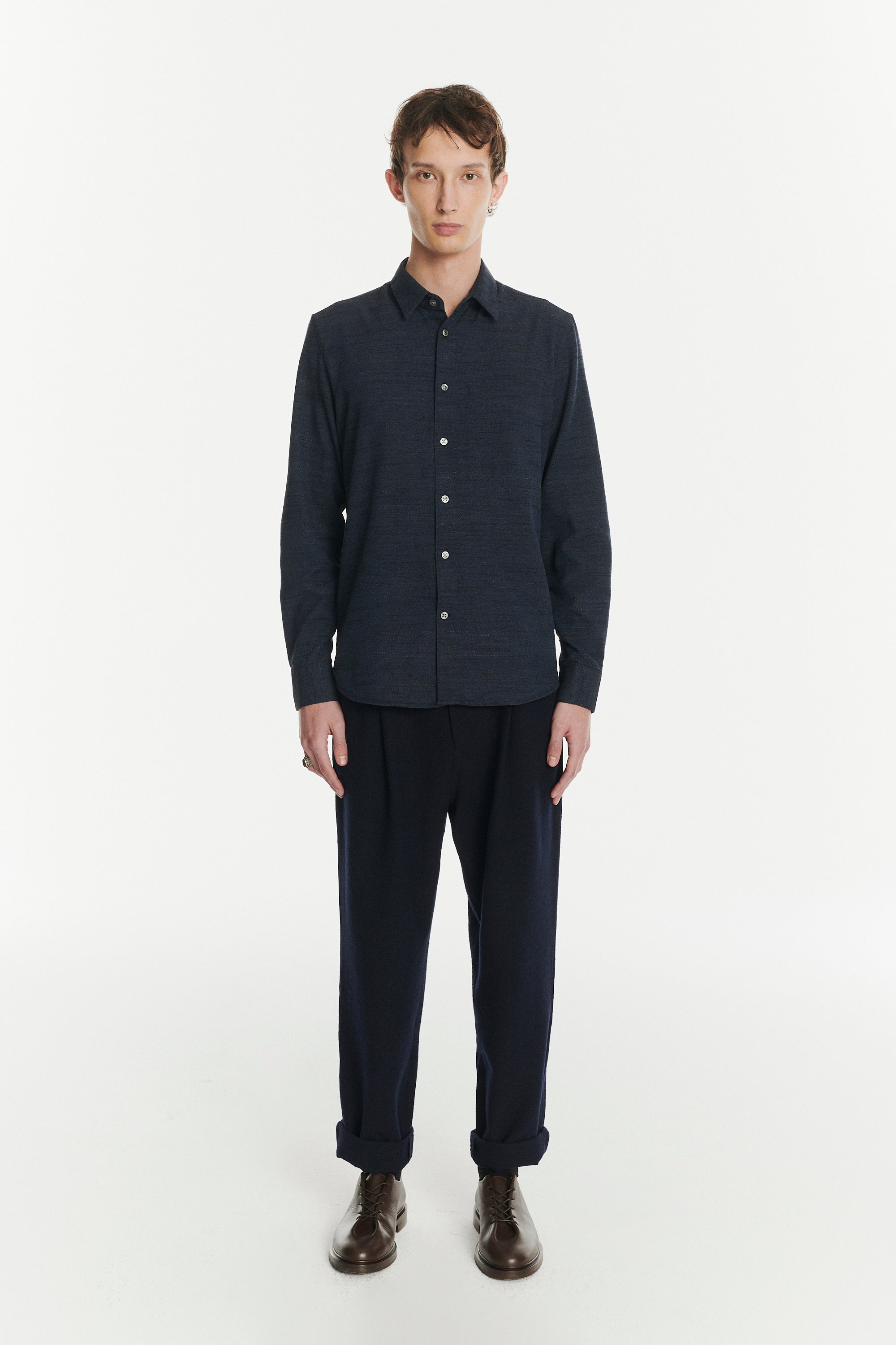 Feel Good Shirt in the Finest Navy Blue, Black and Grey Italian Cotton and Wool