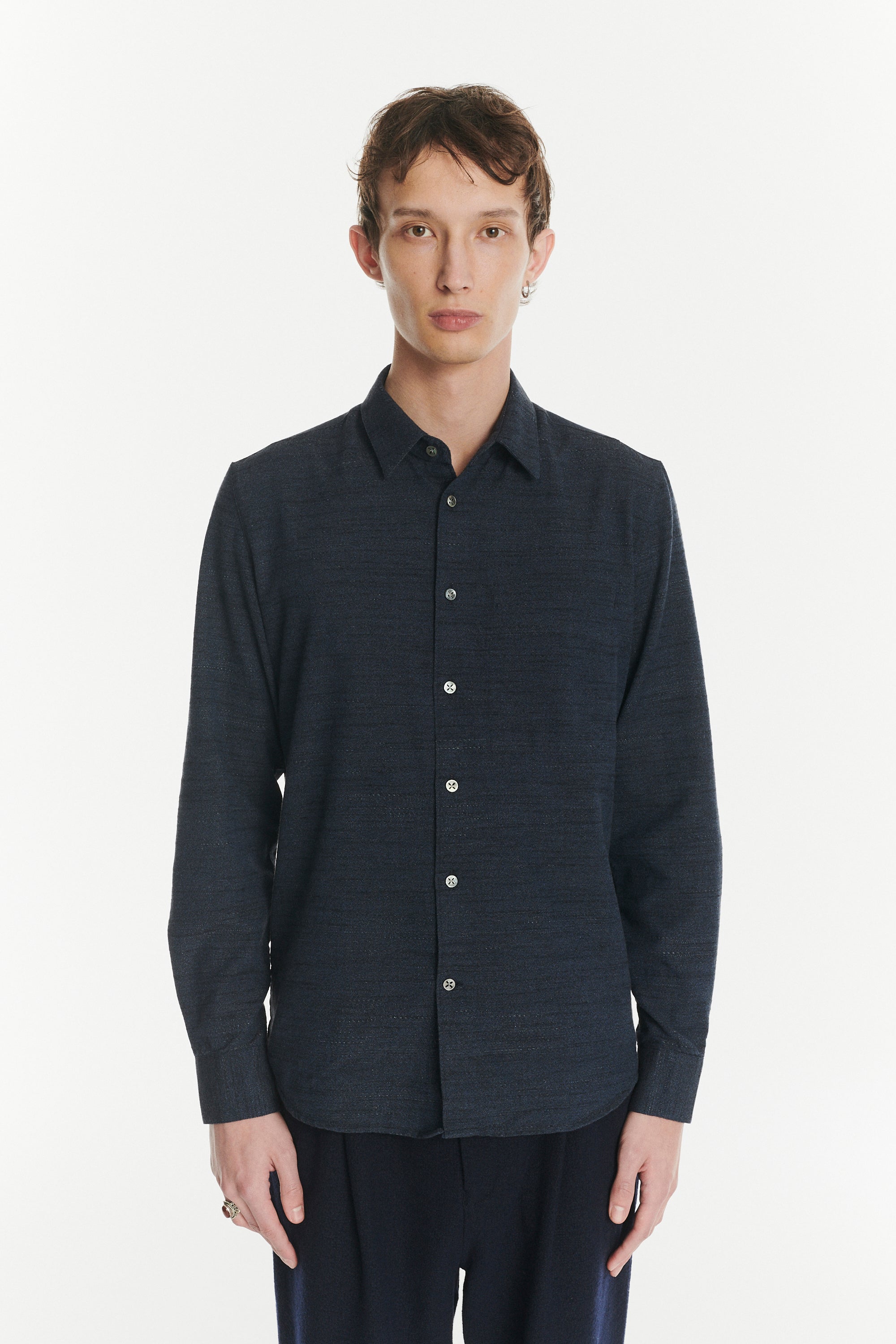 Feel Good Shirt in the Finest Navy Blue, Black and Grey Italian Cotton and Wool
