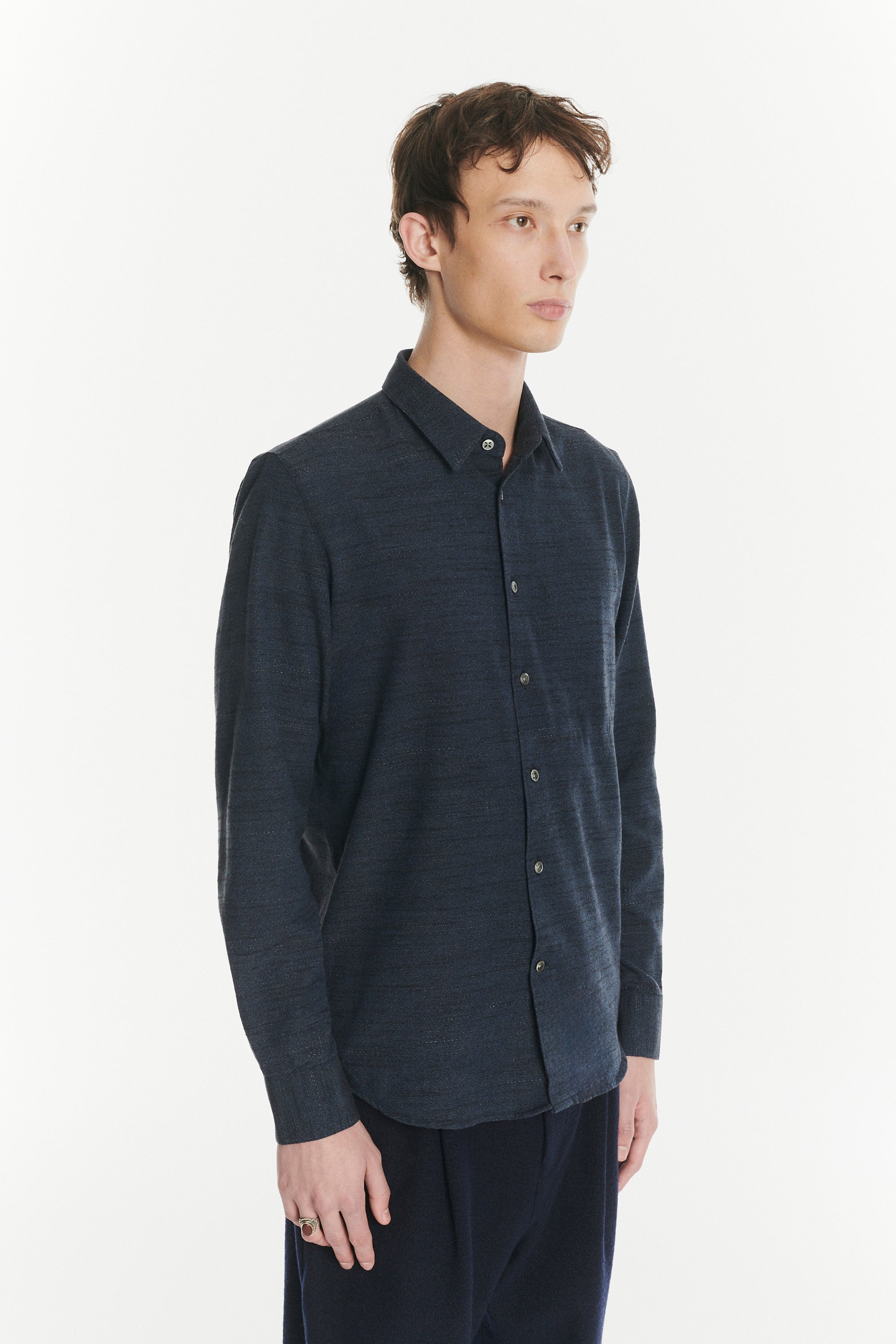 Feel Good Shirt in the Finest Navy Blue, Black and Grey Italian Cotton and Wool