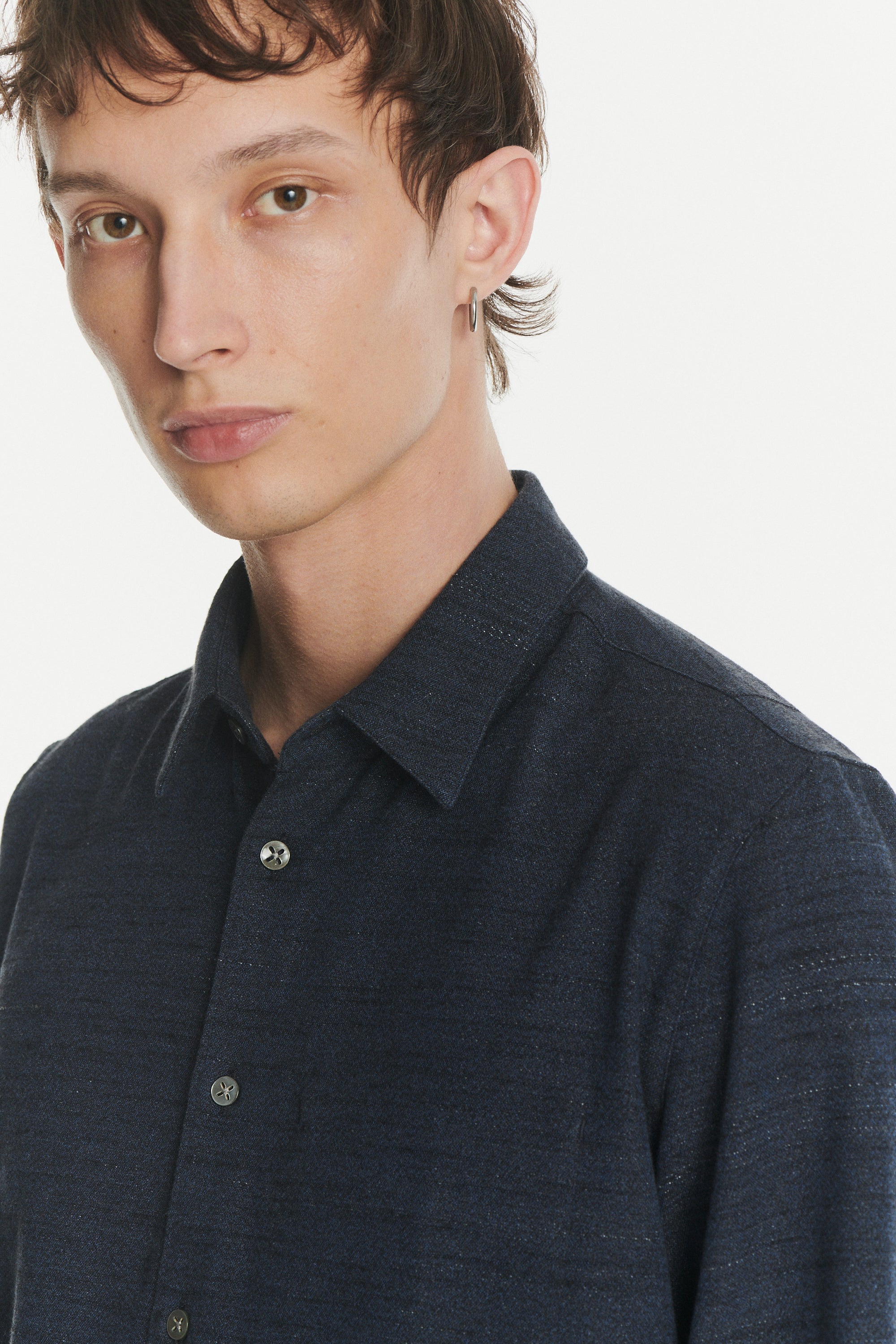 Feel Good Shirt in the Finest Navy Blue, Black and Grey Italian Cotton and Wool