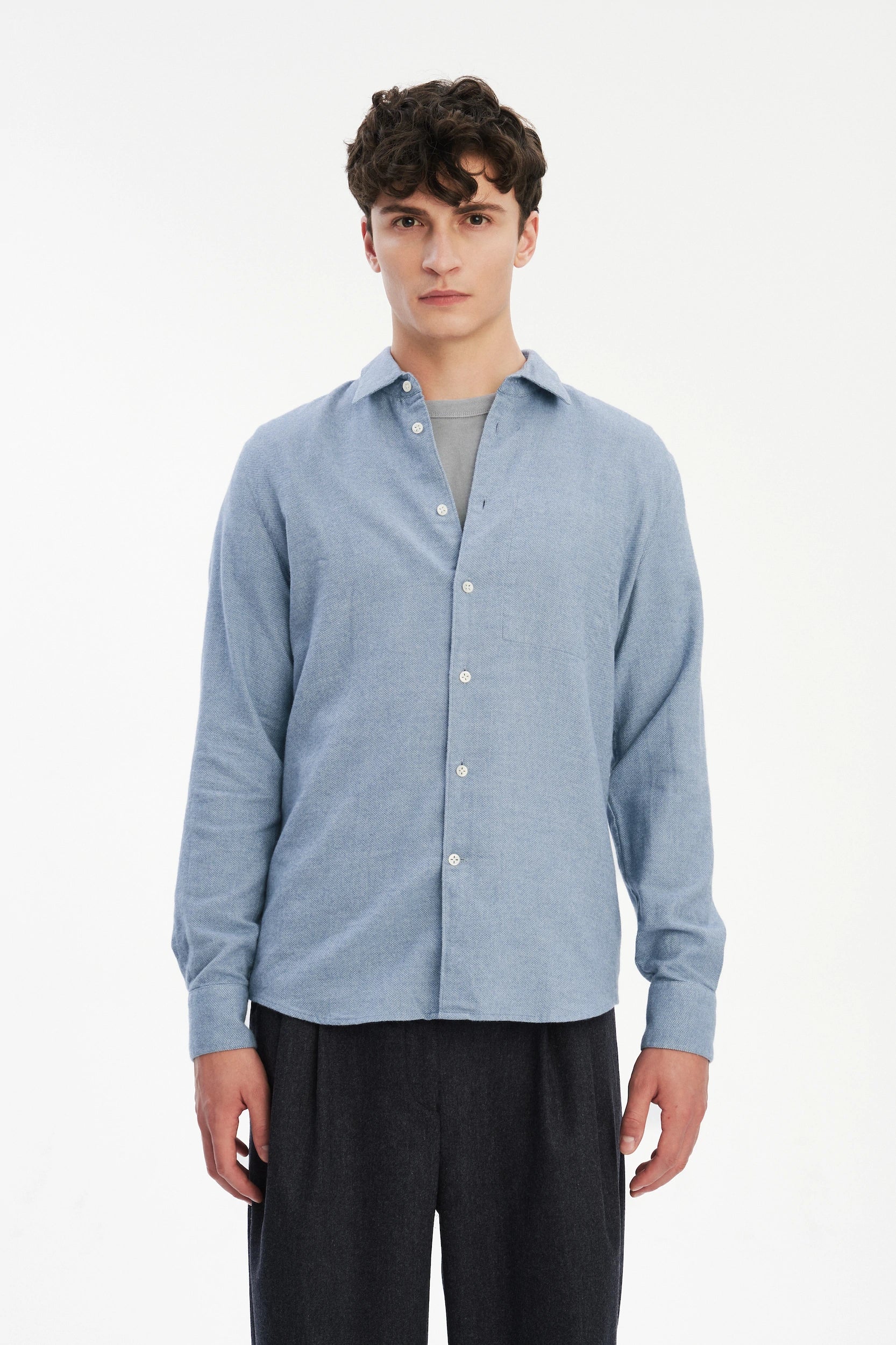 Feel Good Shirt in a Blue Soft Double Brushed Italian Cotton Flannel