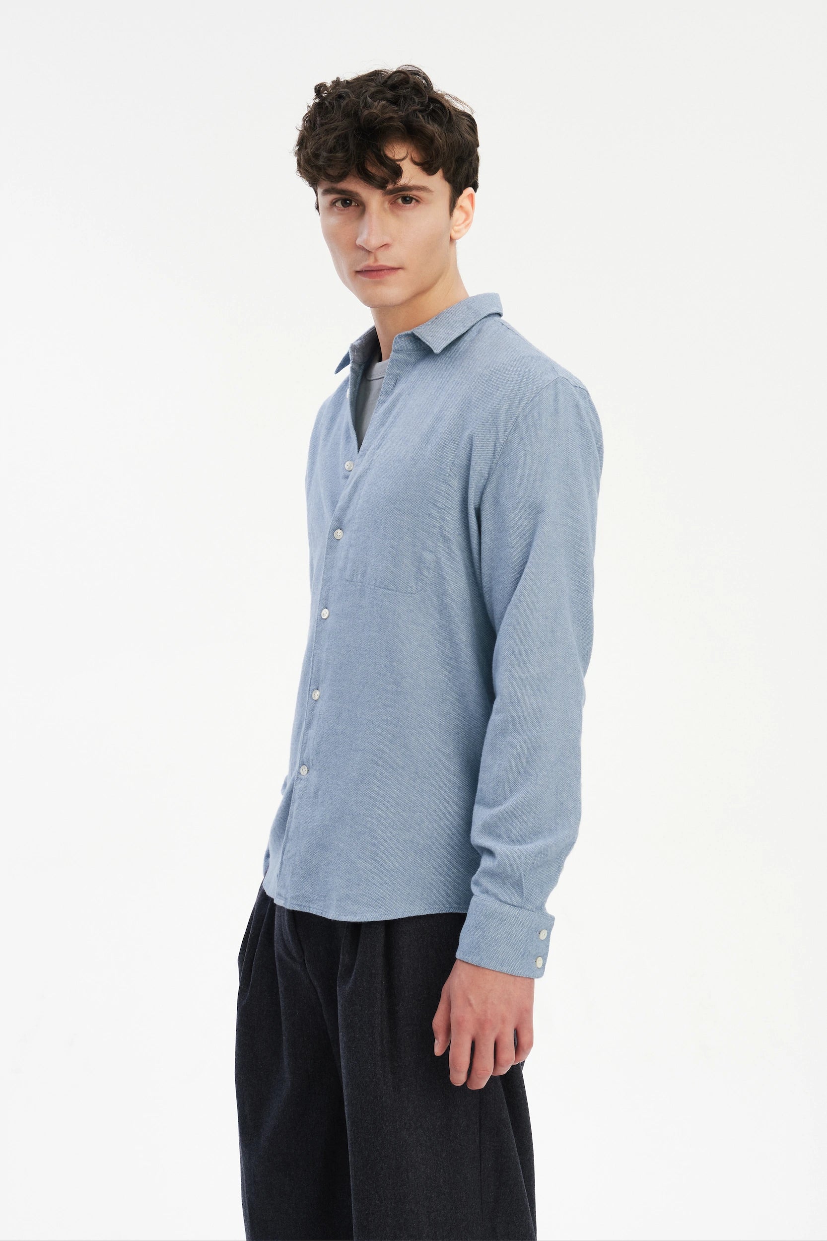 Feel Good Shirt in a Blue Soft Double Brushed Italian Cotton Flannel