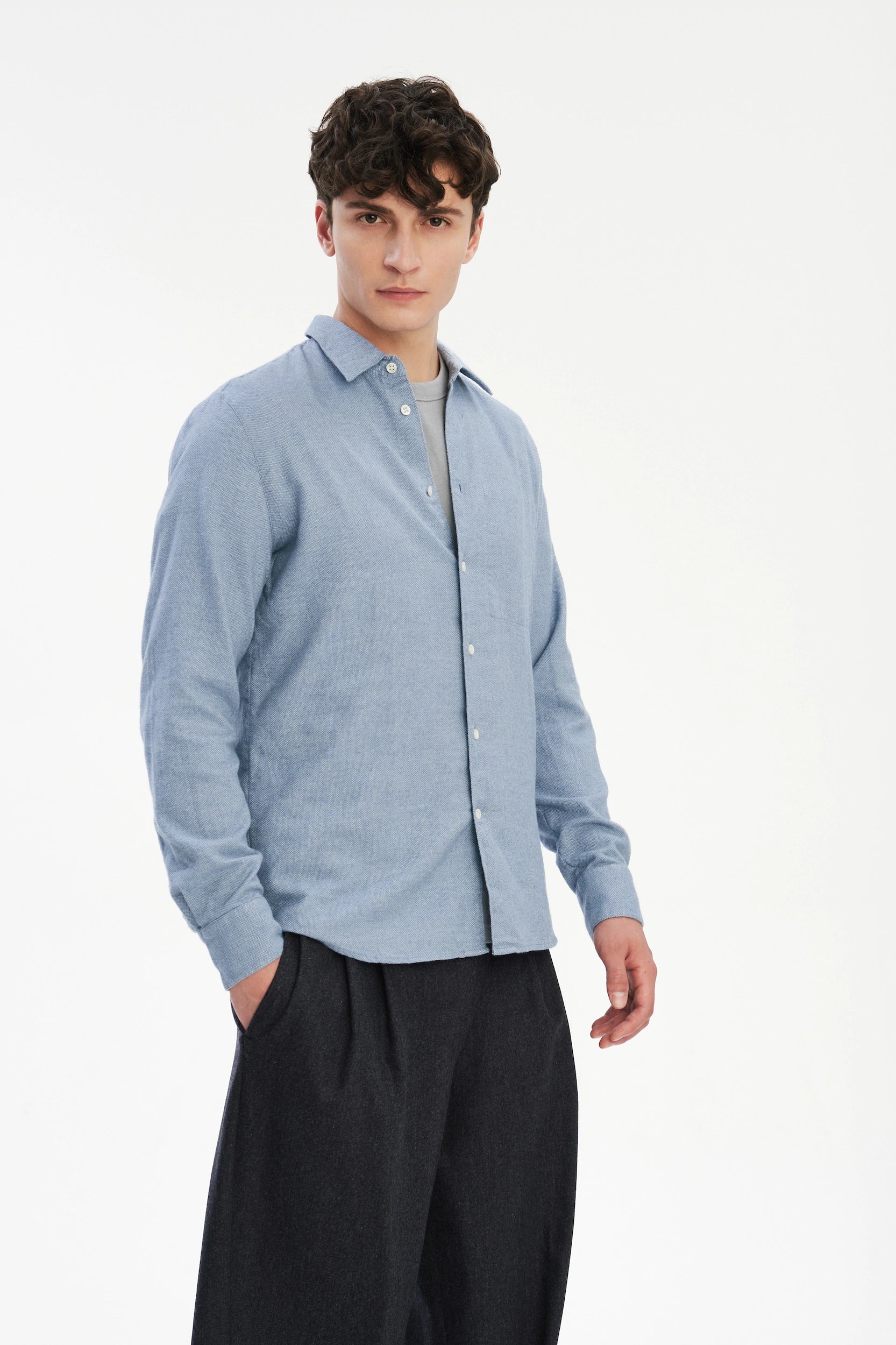 Feel Good Shirt in a Blue Soft Double Brushed Italian Cotton Flannel