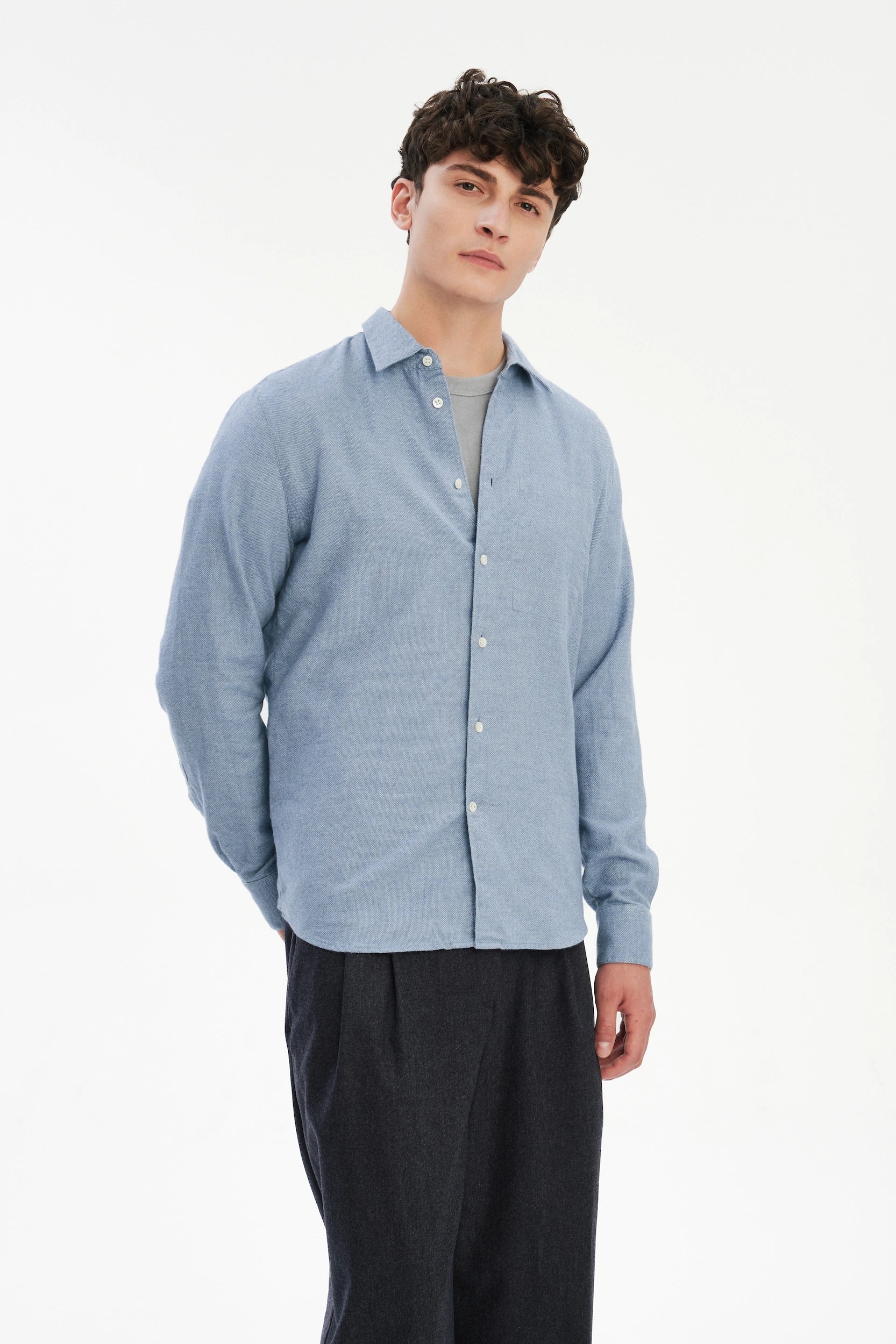 Feel Good Shirt in a Blue Soft Double Brushed Italian Cotton Flannel