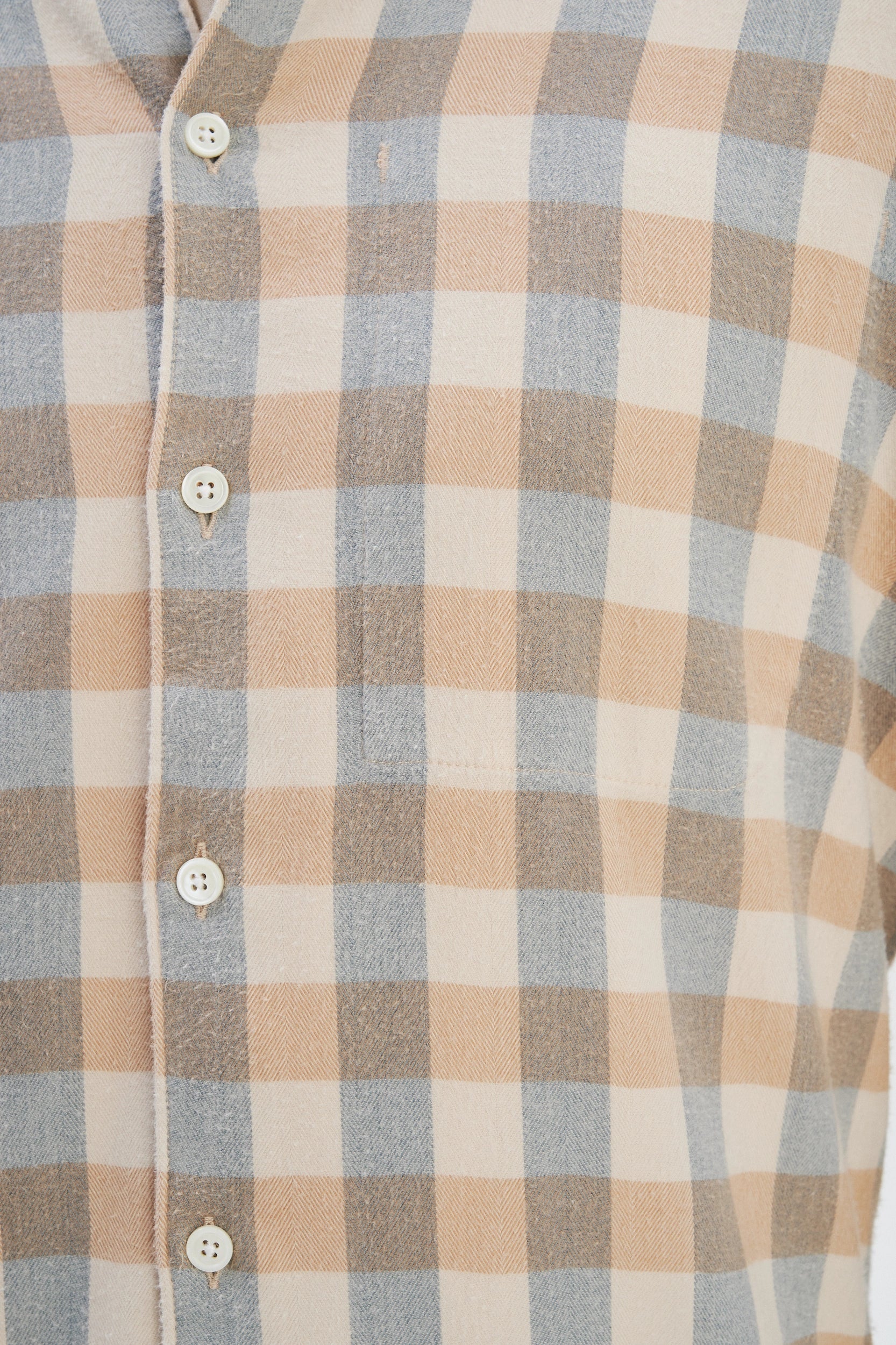 Feel Good Shirt in a Beige, Brown and Blue Grey Chequered Soft  Italian Lyocell Organic Cotton Flannel