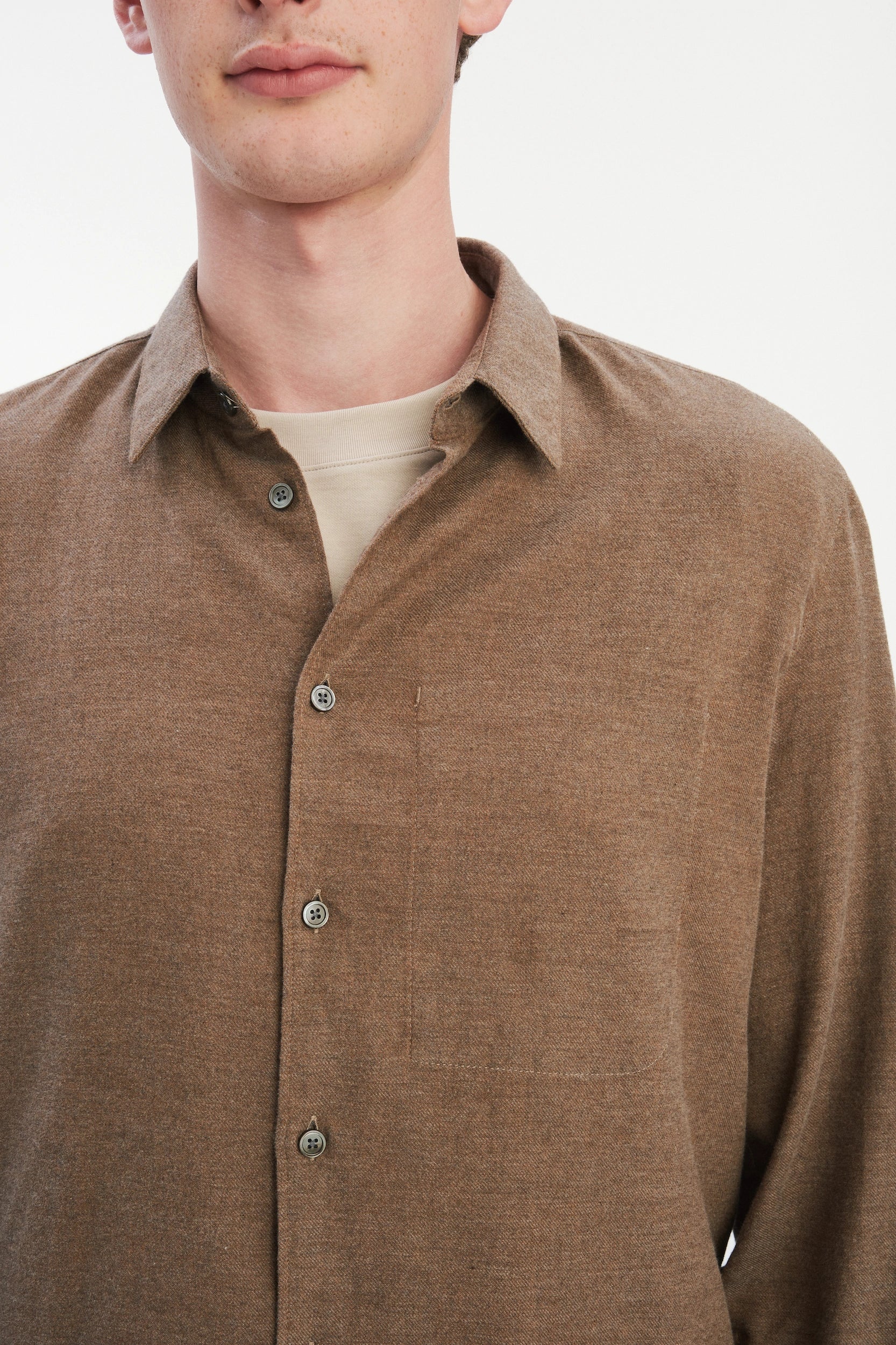 Feel Good Shirt in the Finest Taupe Brown Melange Italian Cotton Flannel