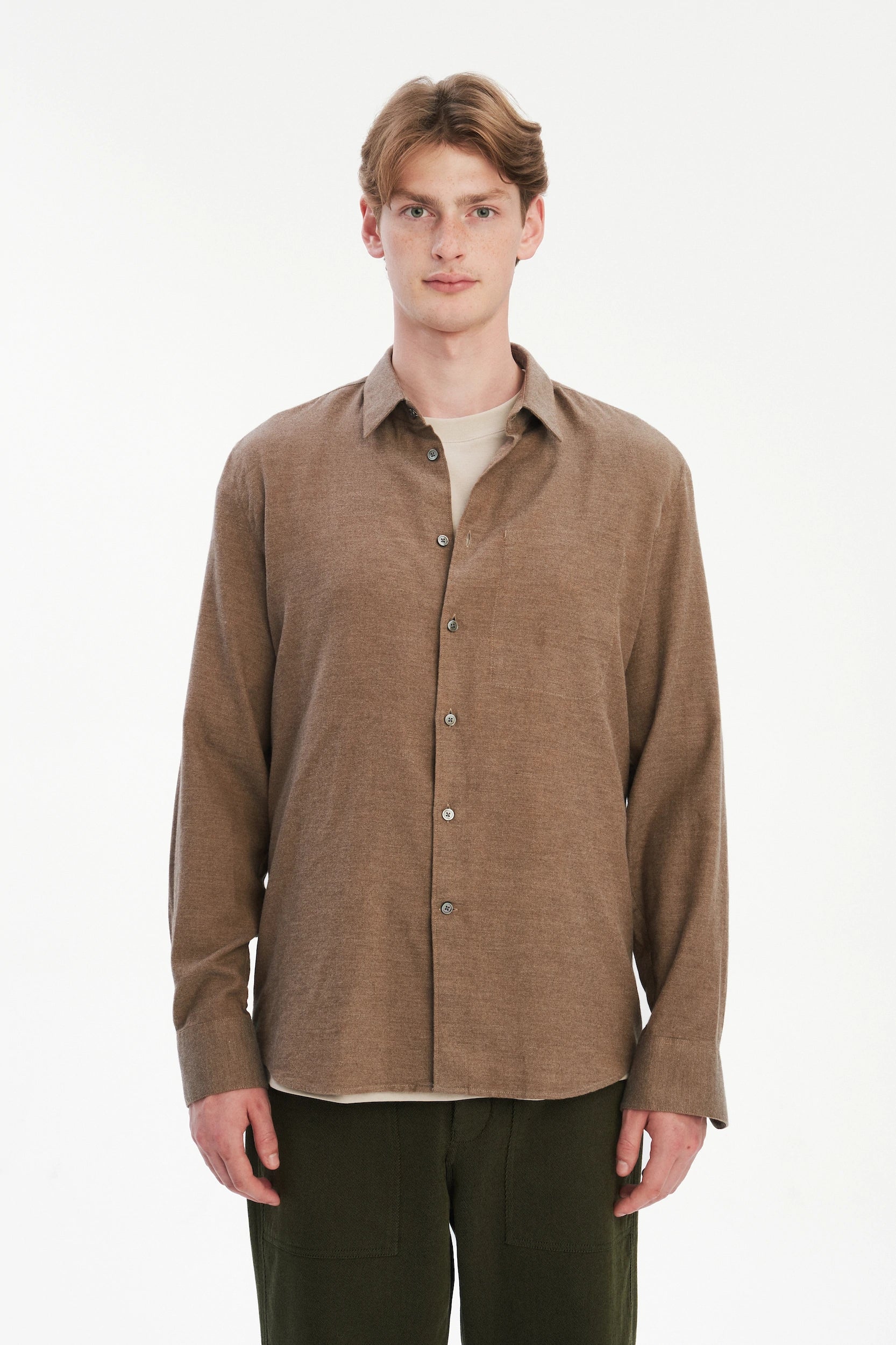 Feel Good Shirt in the Finest Taupe Brown Melange Italian Cotton Flannel