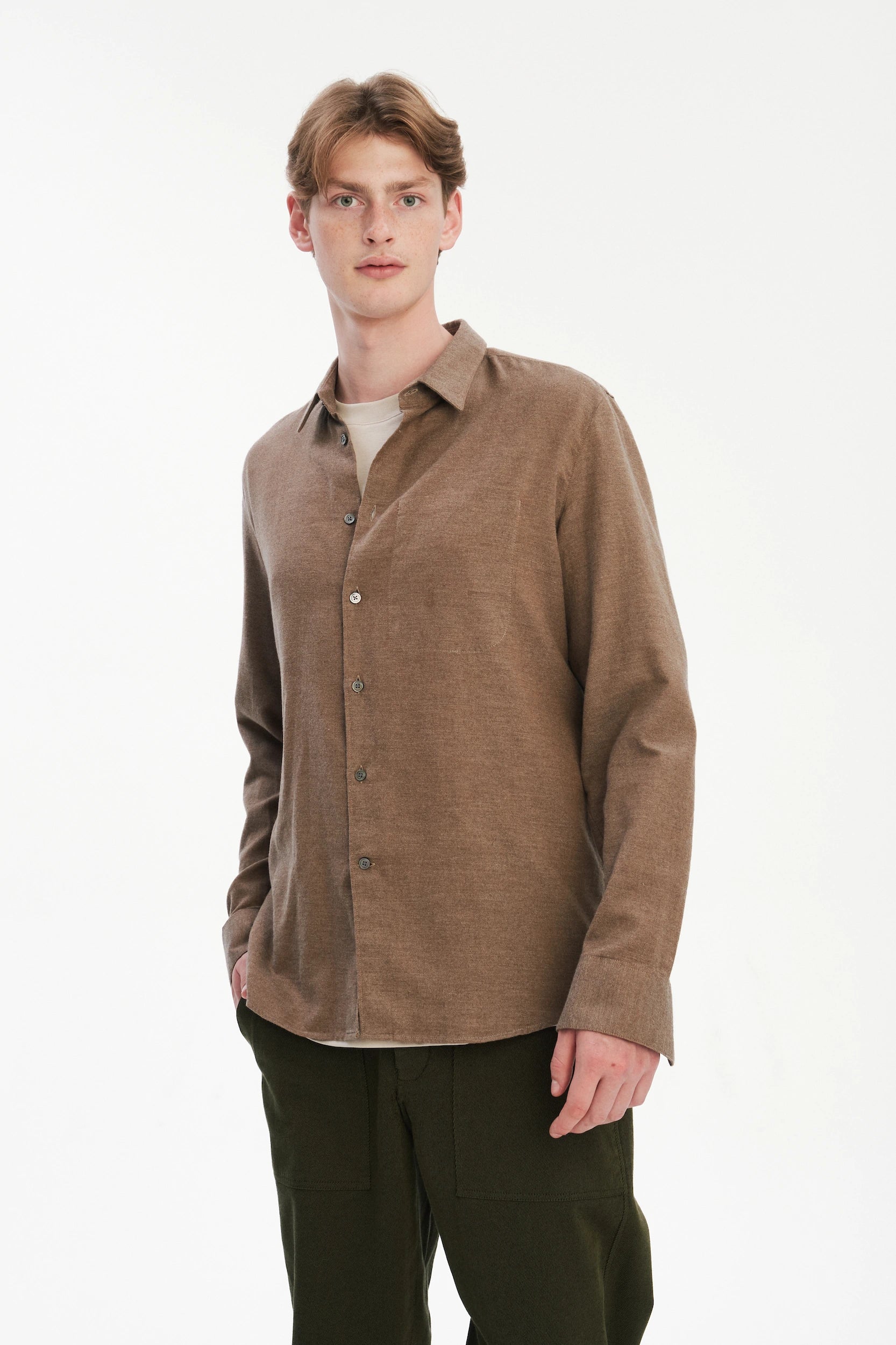 Feel Good Shirt in the Finest Taupe Brown Melange Italian Cotton Flannel