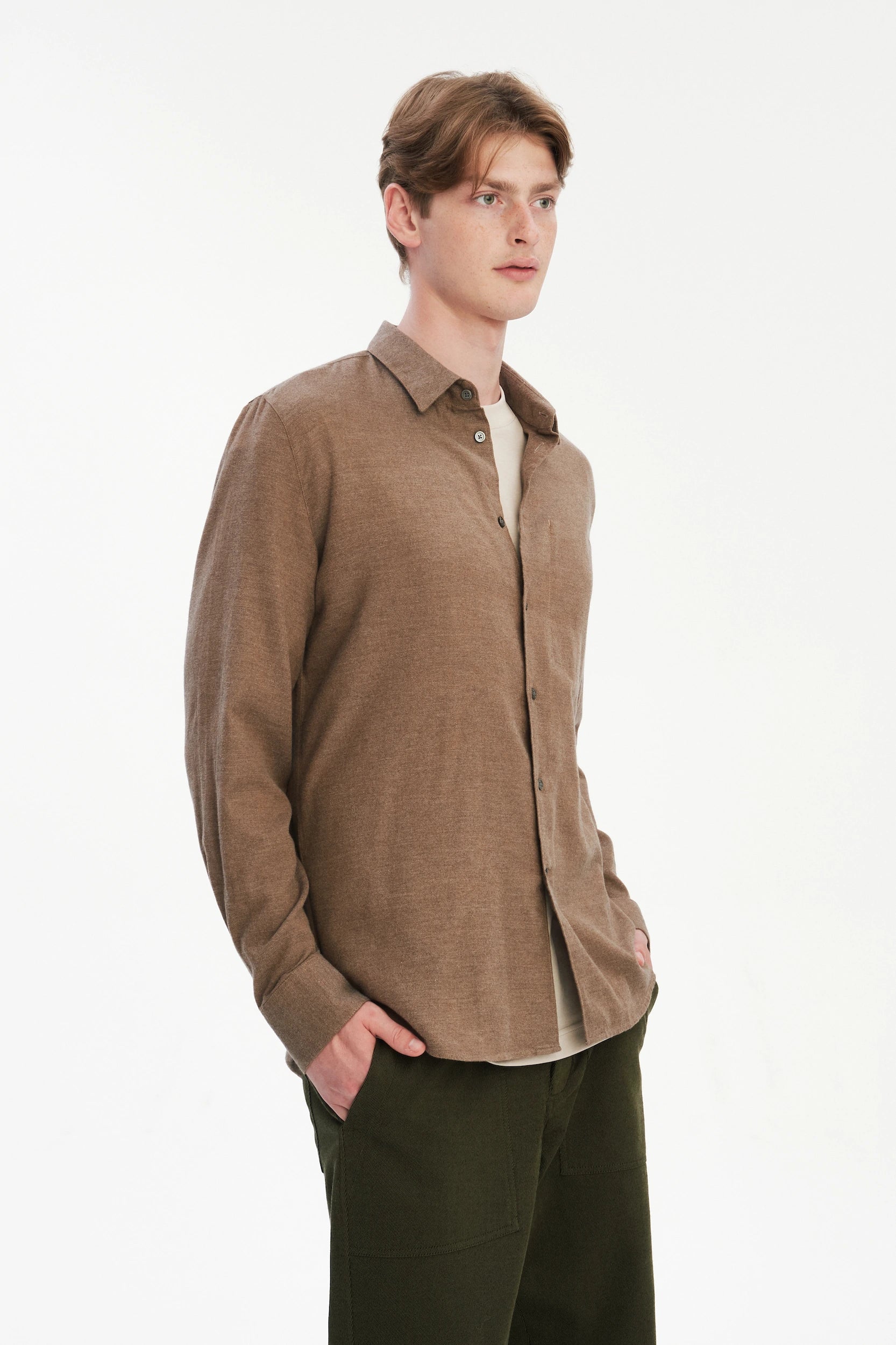 Feel Good Shirt in the Finest Taupe Brown Melange Italian Cotton Flannel