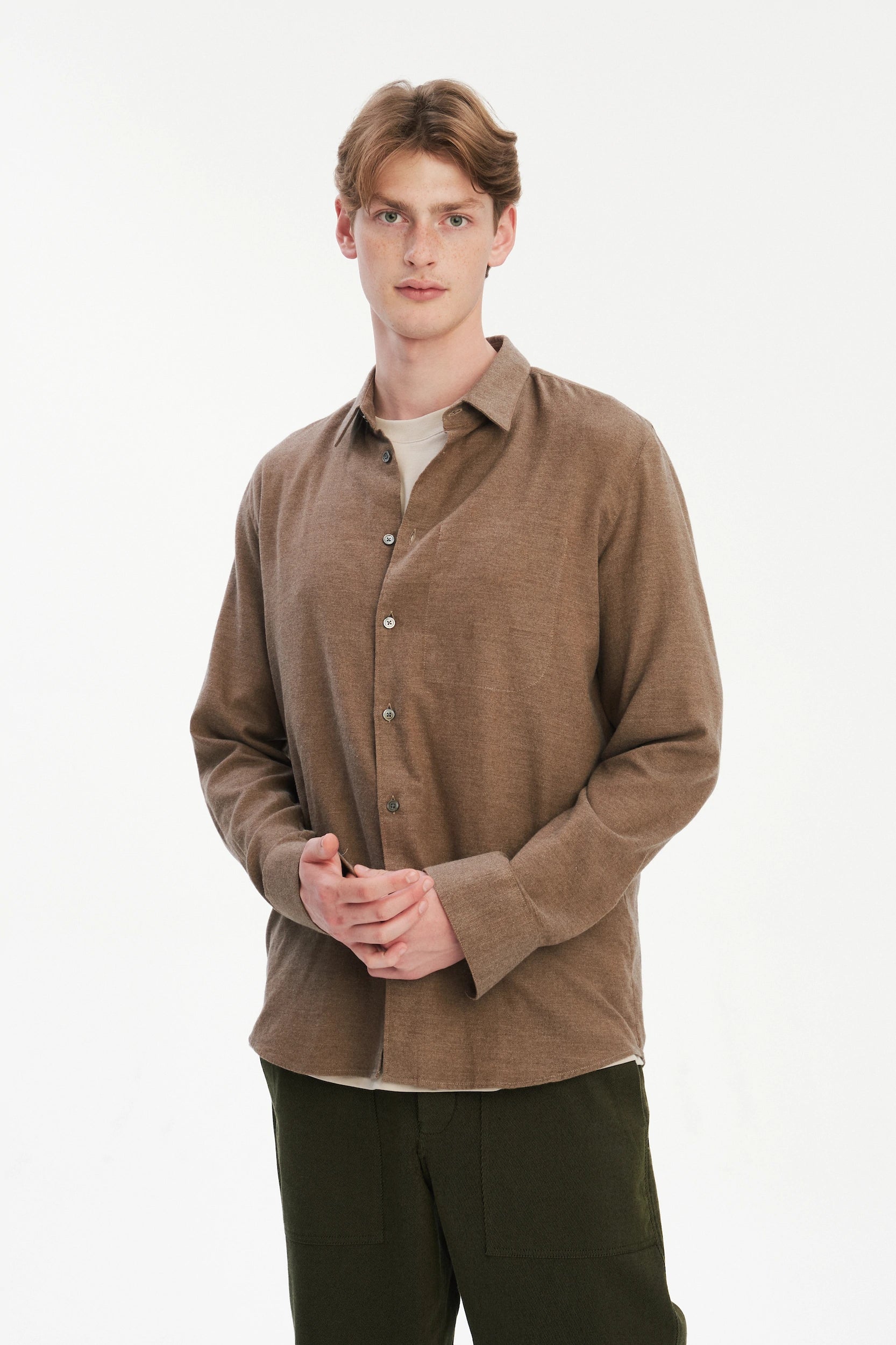 Feel Good Shirt in the Finest Taupe Brown Melange Italian Cotton Flannel