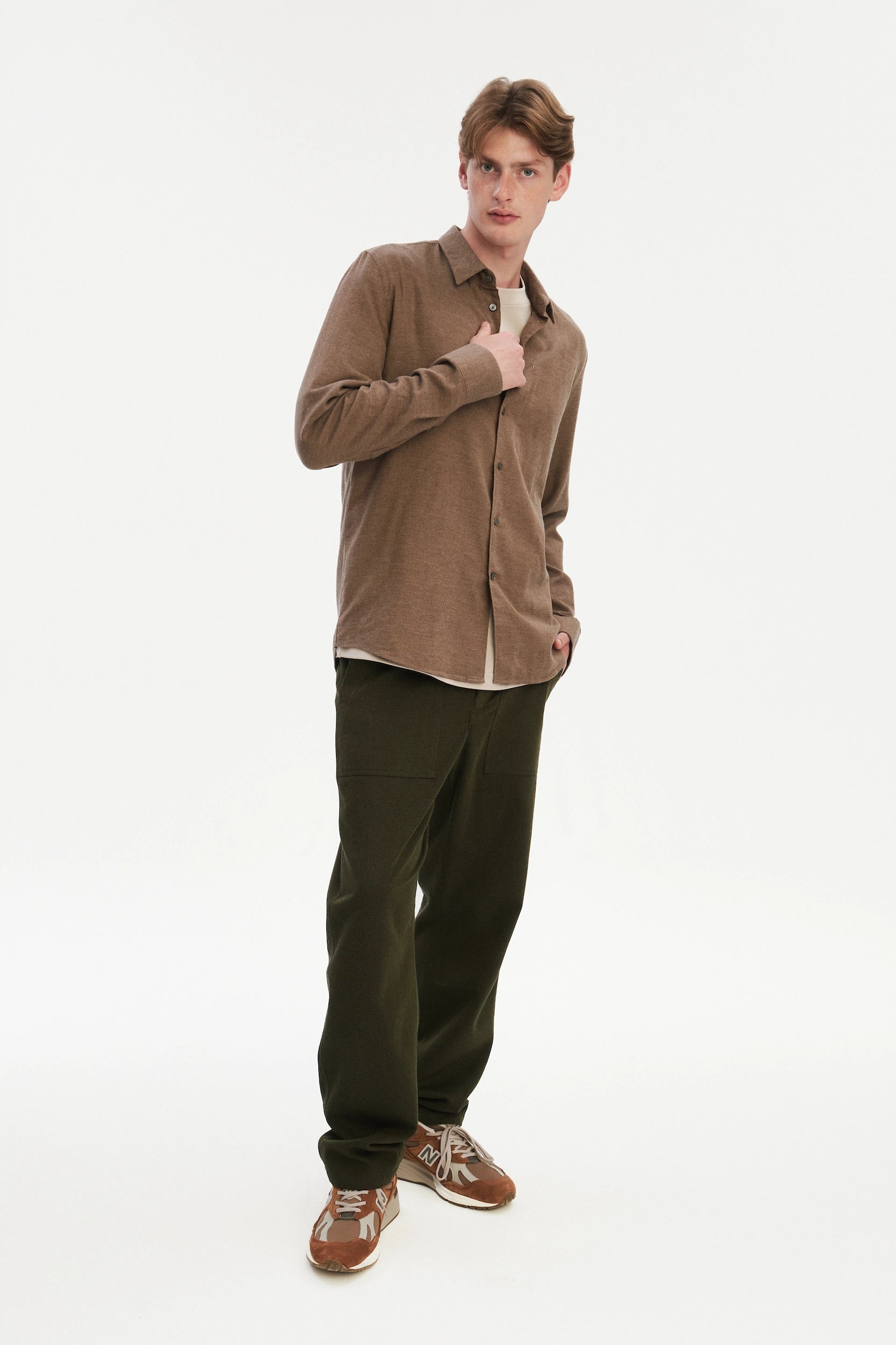Feel Good Shirt in the Finest Taupe Brown Melange Italian Cotton Flannel