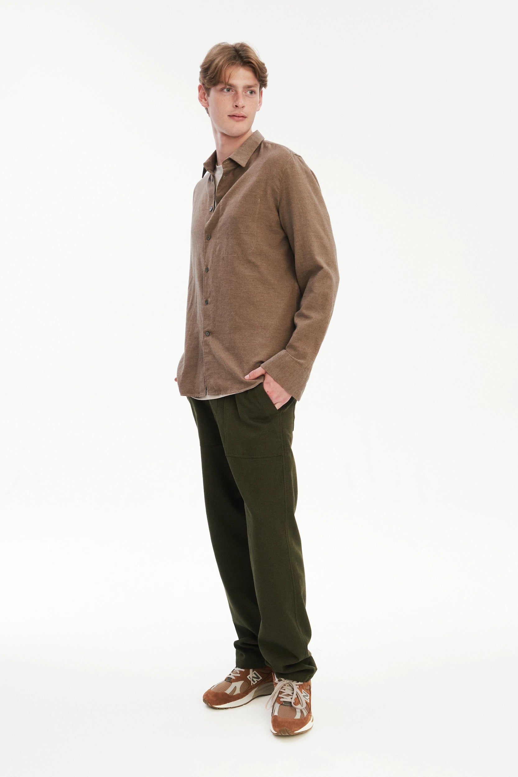 Feel Good Shirt in the Finest Taupe Brown Melange Italian Cotton Flannel