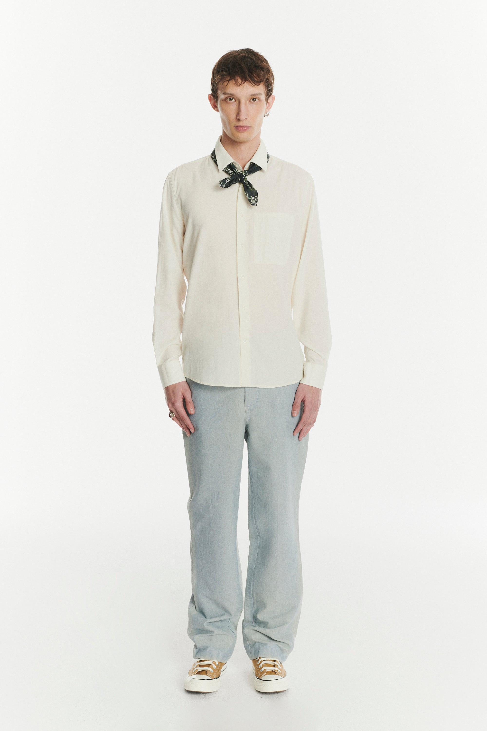 Feel Good Shirt in a Fine Soft Creamy White Italian Cotton and Virgin Wool