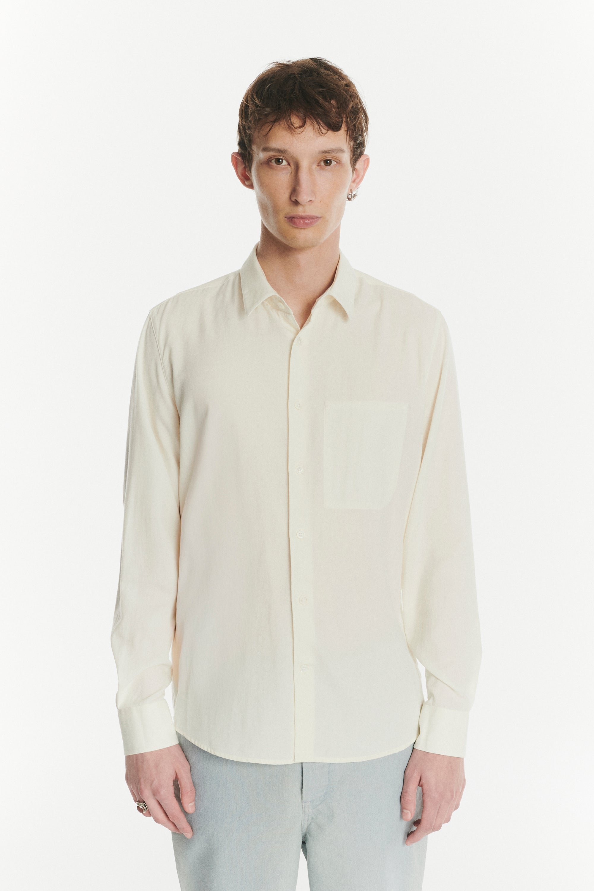 Feel Good Shirt in a Fine Soft Creamy White Italian Cotton and Virgin Wool
