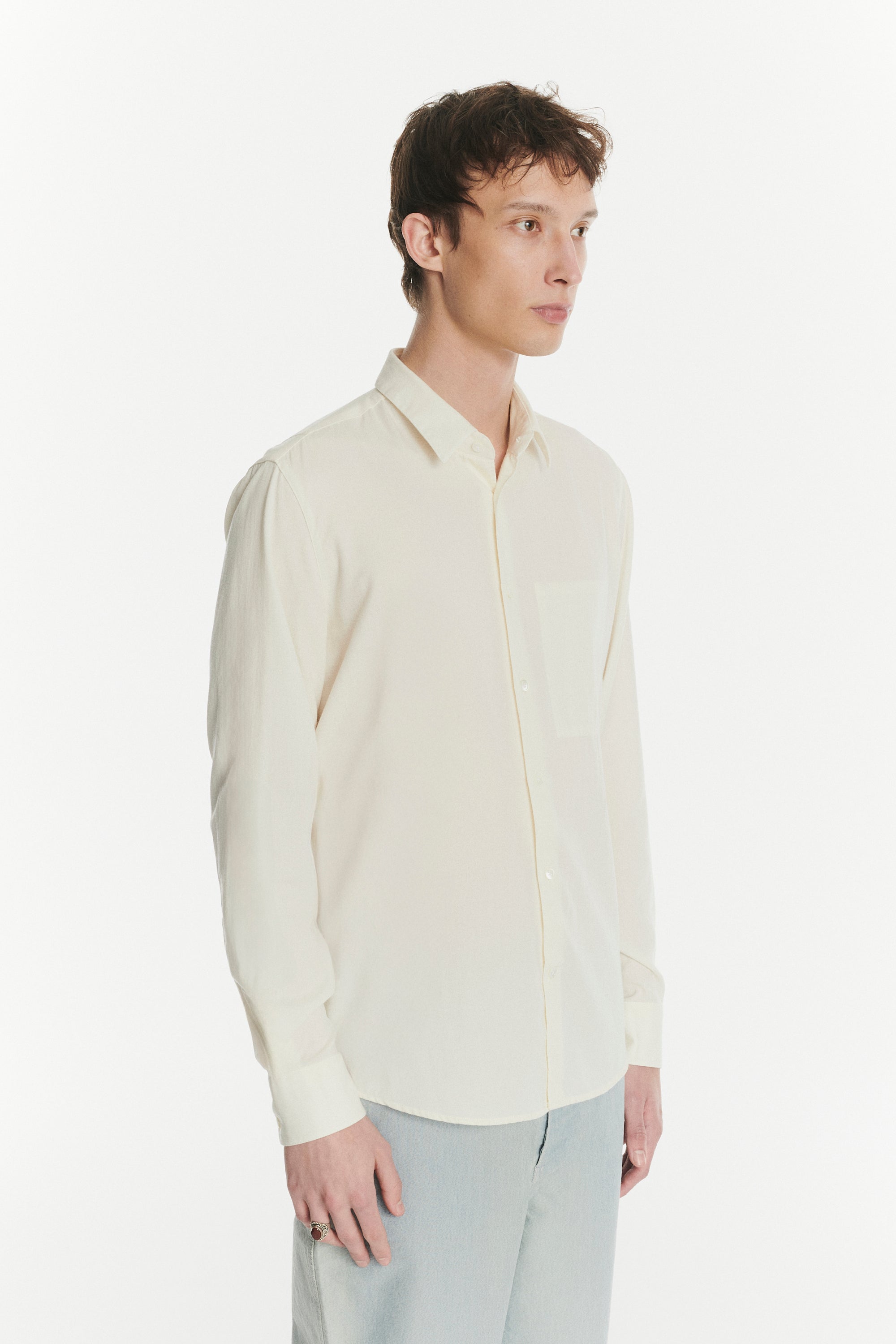 Feel Good Shirt in a Fine Soft Creamy White Italian Cotton and Virgin Wool