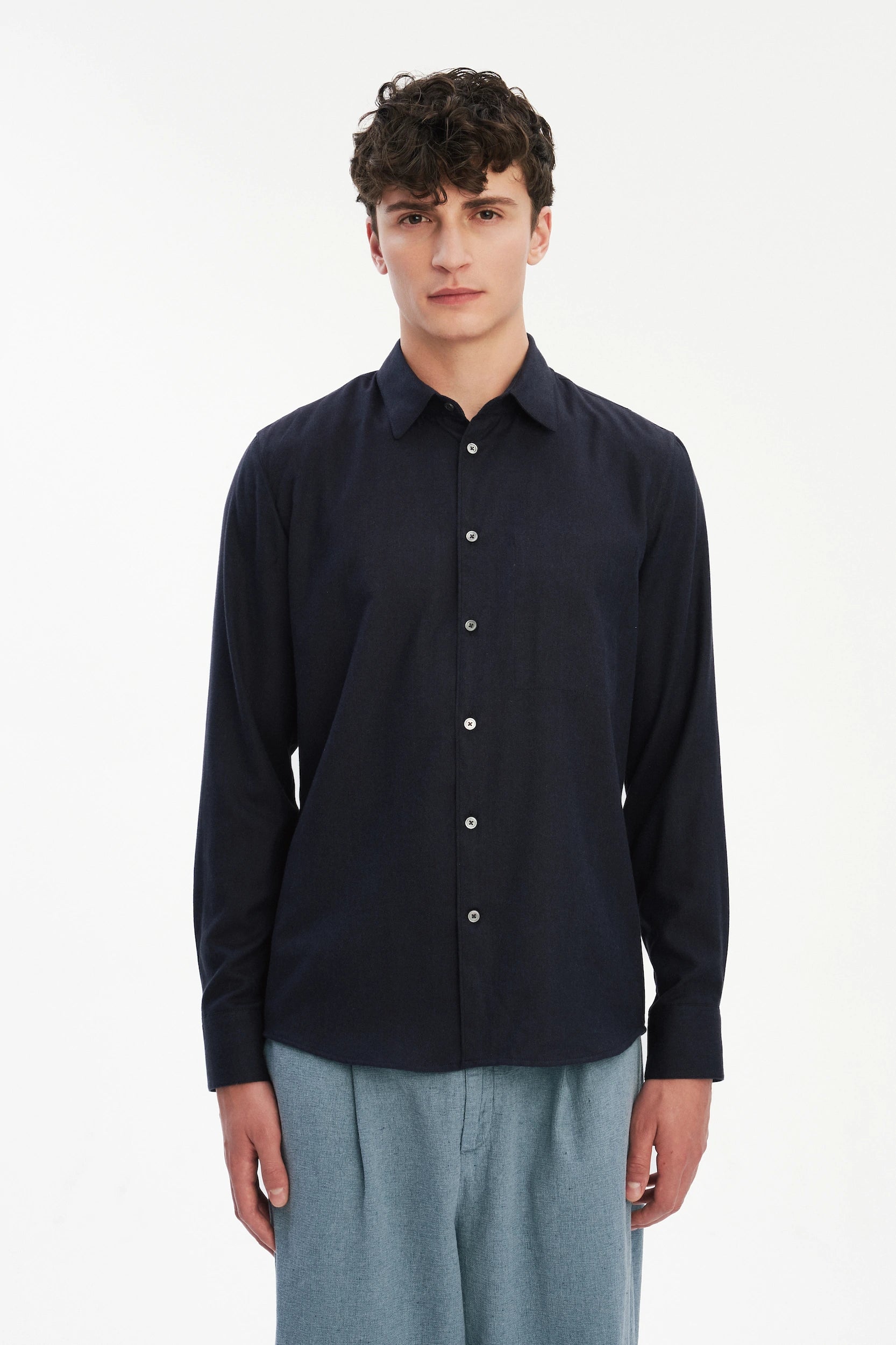 Feel Good Shirt in Navy Silky Italian Lyocell and Organic Cotton Flannel