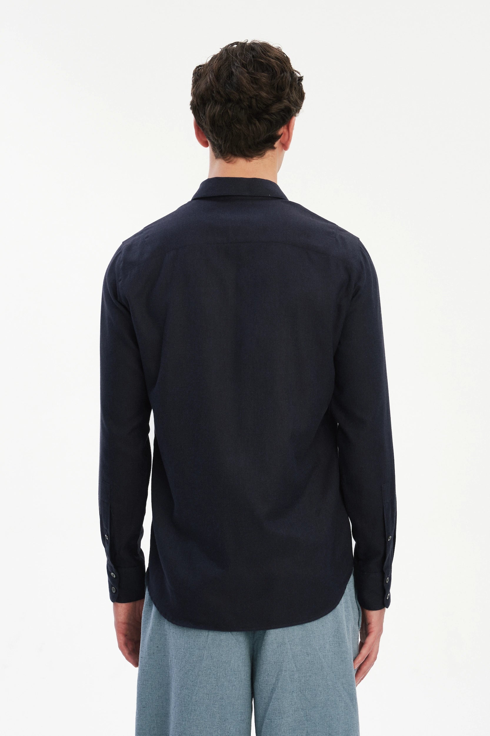 Feel Good Shirt in Navy Silky Italian Lyocell and Organic Cotton Flannel