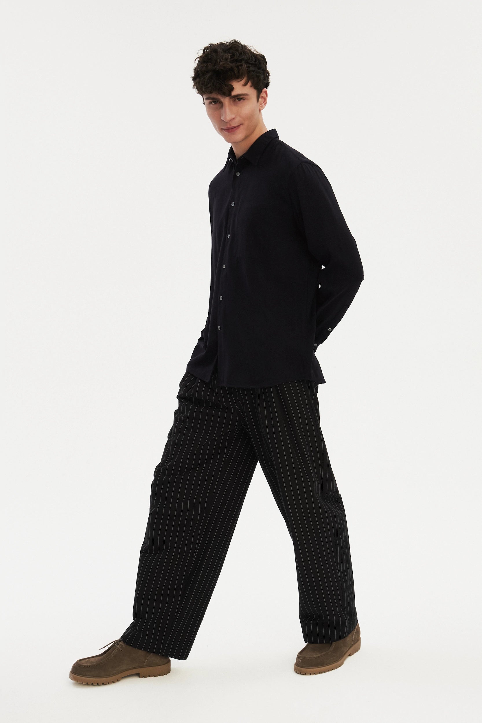 Feel Good Shirt in Dark Navy Silky Italian Lyocell and Organic Cotton Flannel