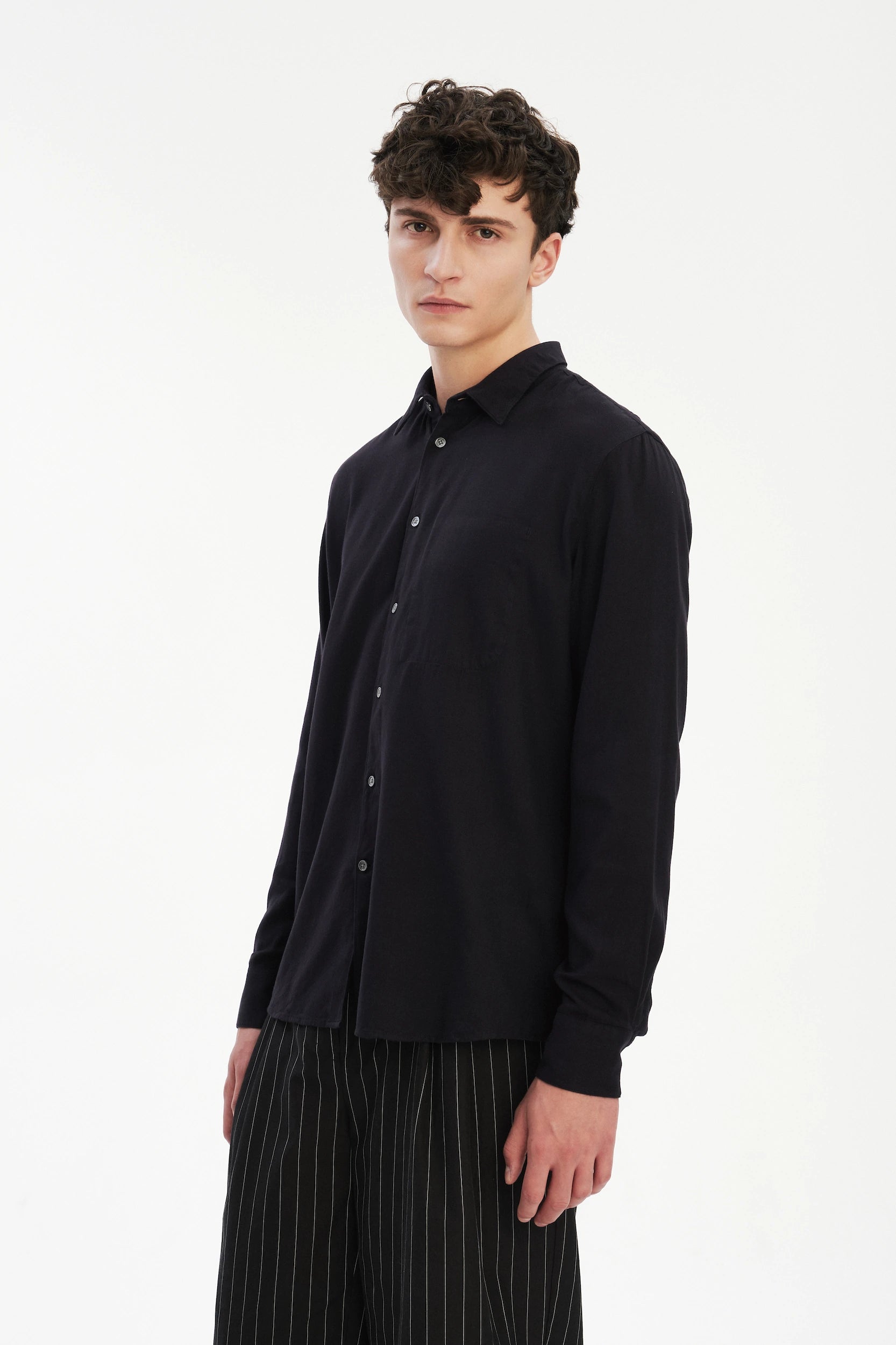 Feel Good Shirt in Dark Navy Silky Italian Lyocell and Organic Cotton Flannel