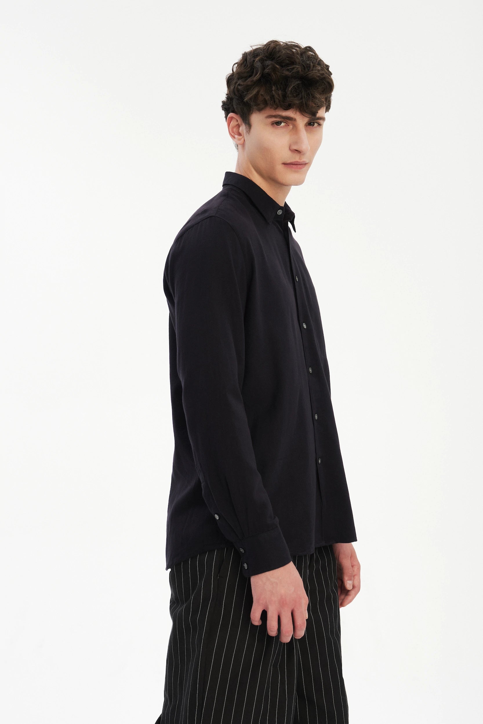 Feel Good Shirt in Dark Navy Silky Italian Lyocell and Organic Cotton Flannel