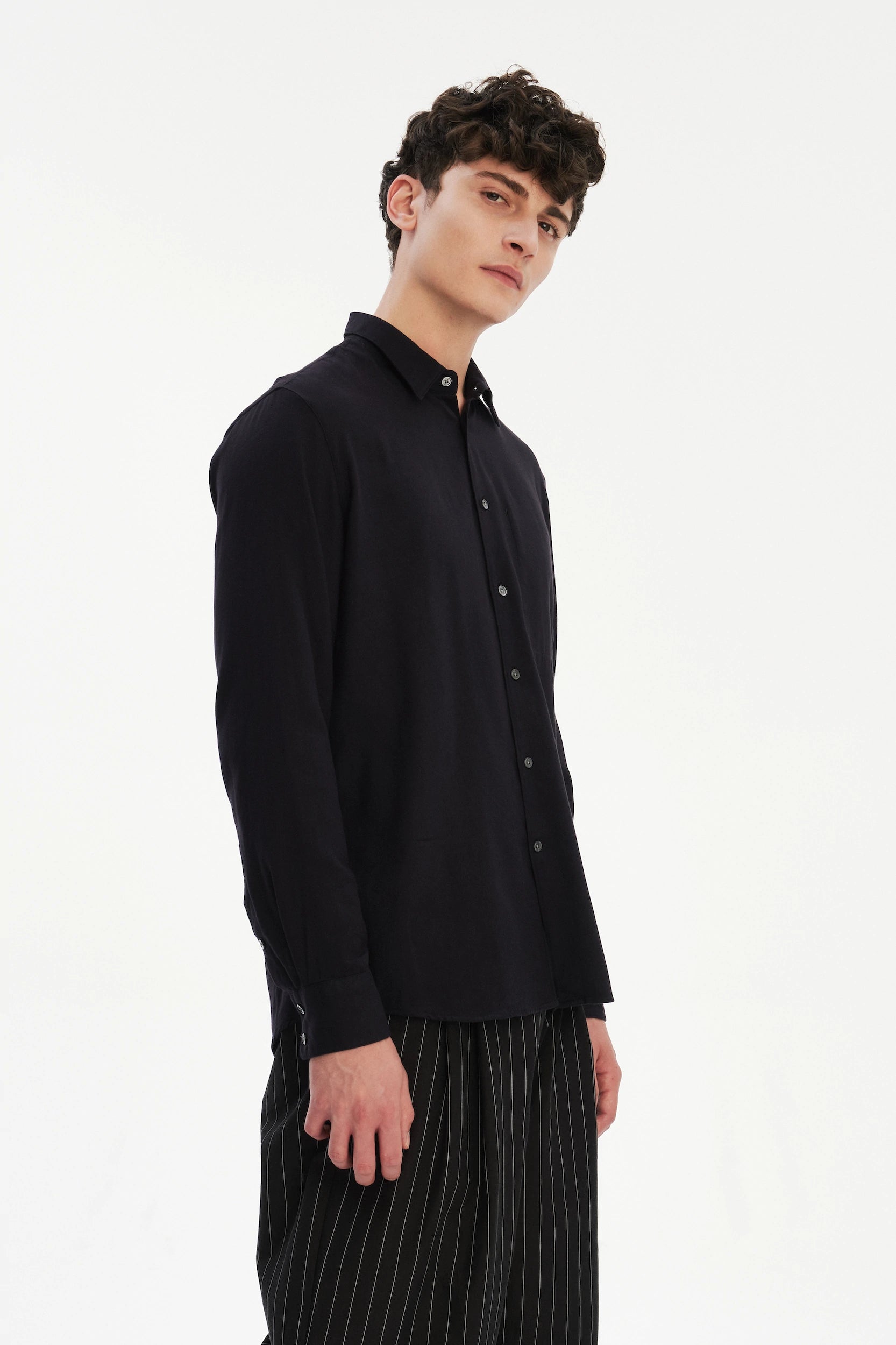 Feel Good Shirt in Dark Navy Silky Italian Lyocell and Organic Cotton Flannel