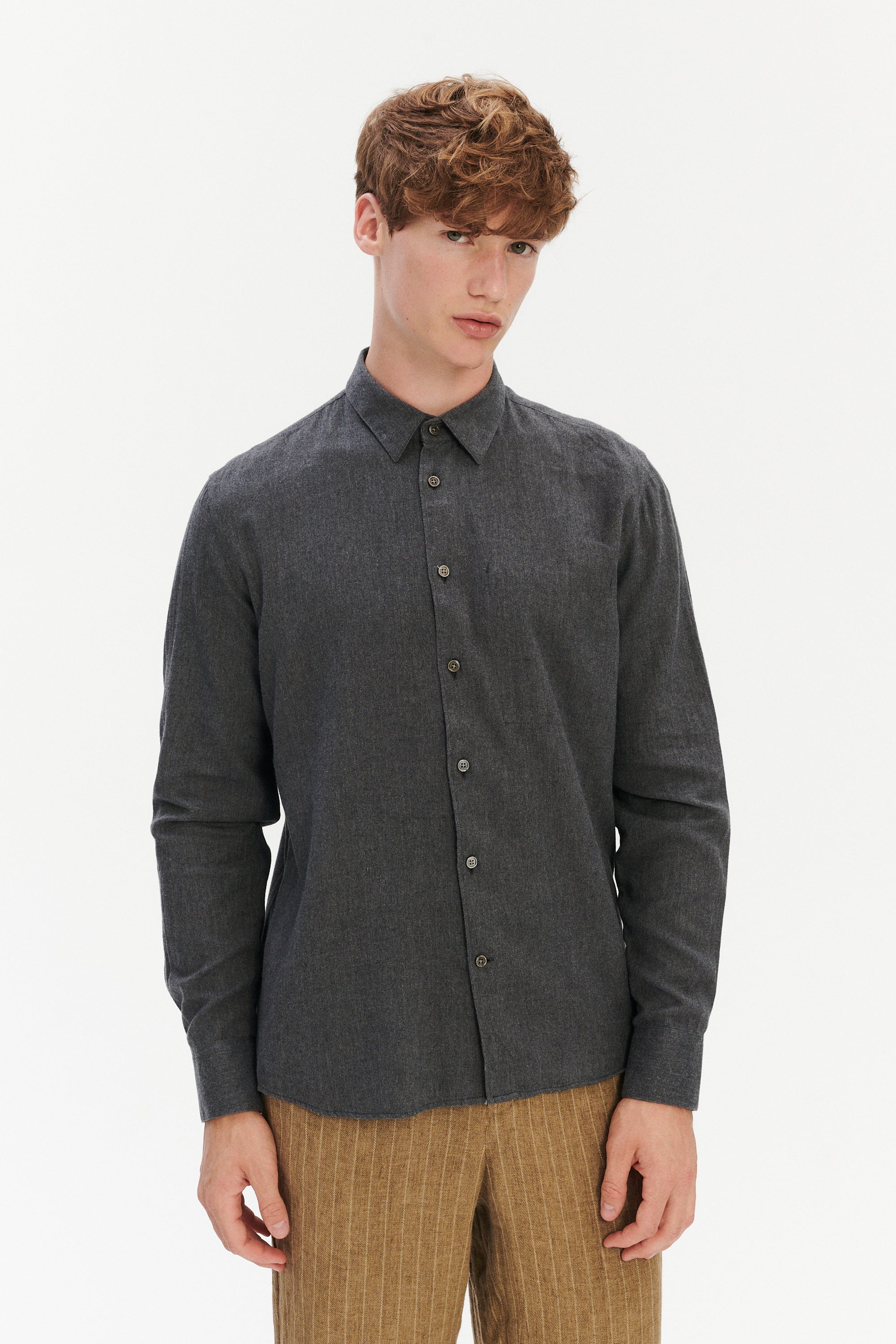 Feel Good Shirt in Anthracite Silky Italian Lyocell and Organic Cotton Flannel