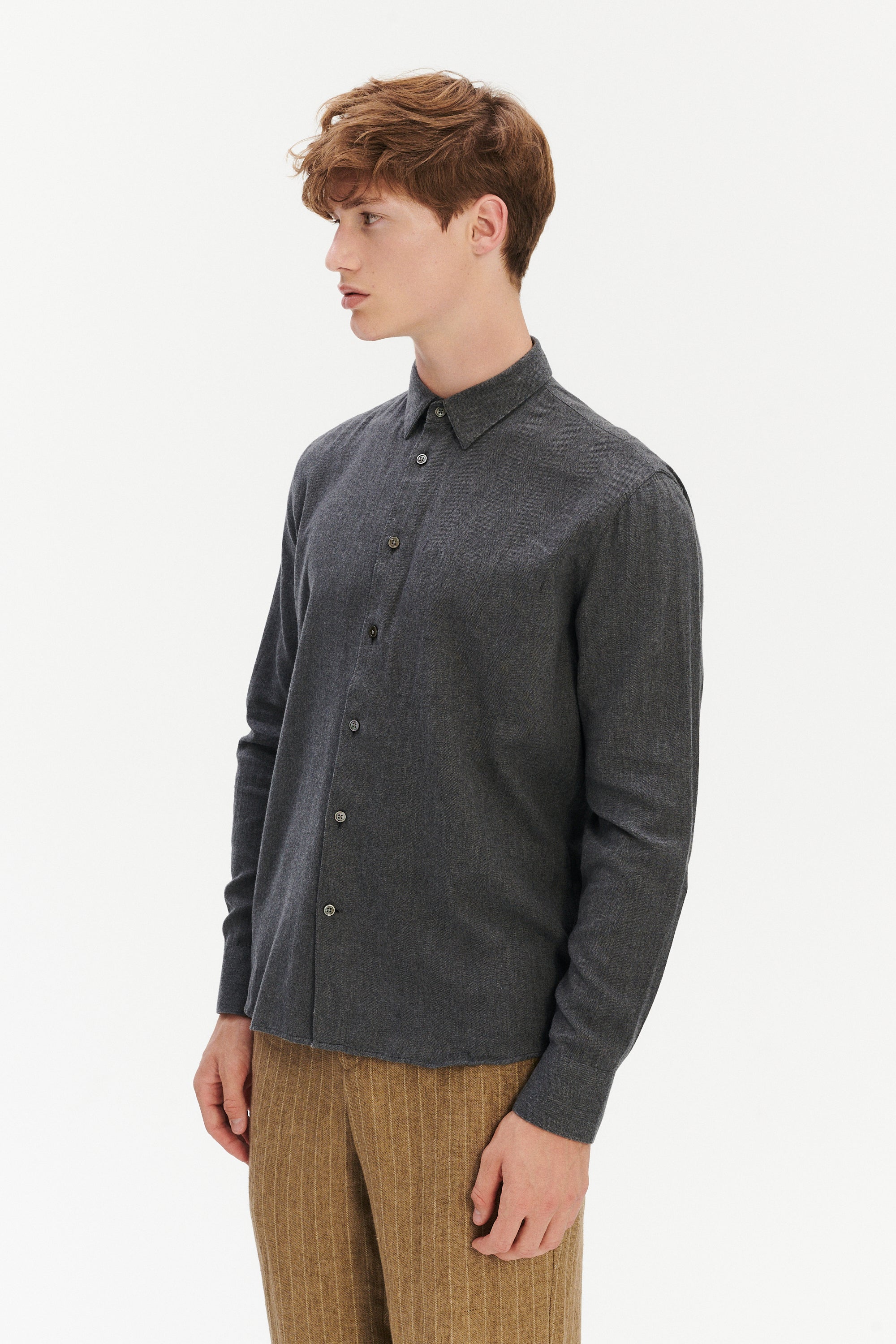 Feel Good Shirt in Anthracite Silky Italian Lyocell and Organic Cotton Flannel