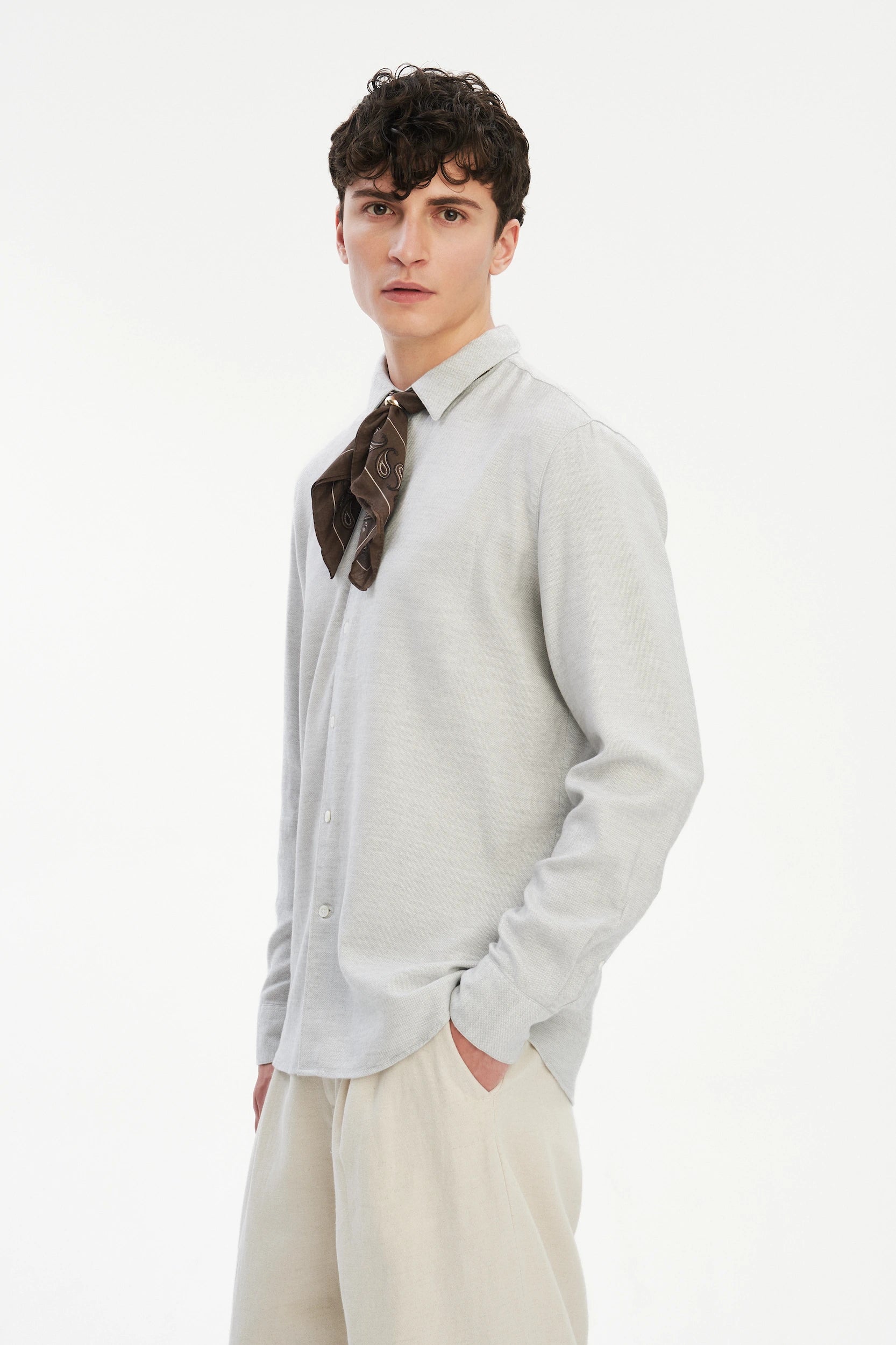 Feel Good Shirt in Grey Silky Italian Lyocell and Organic Cotton Flannel