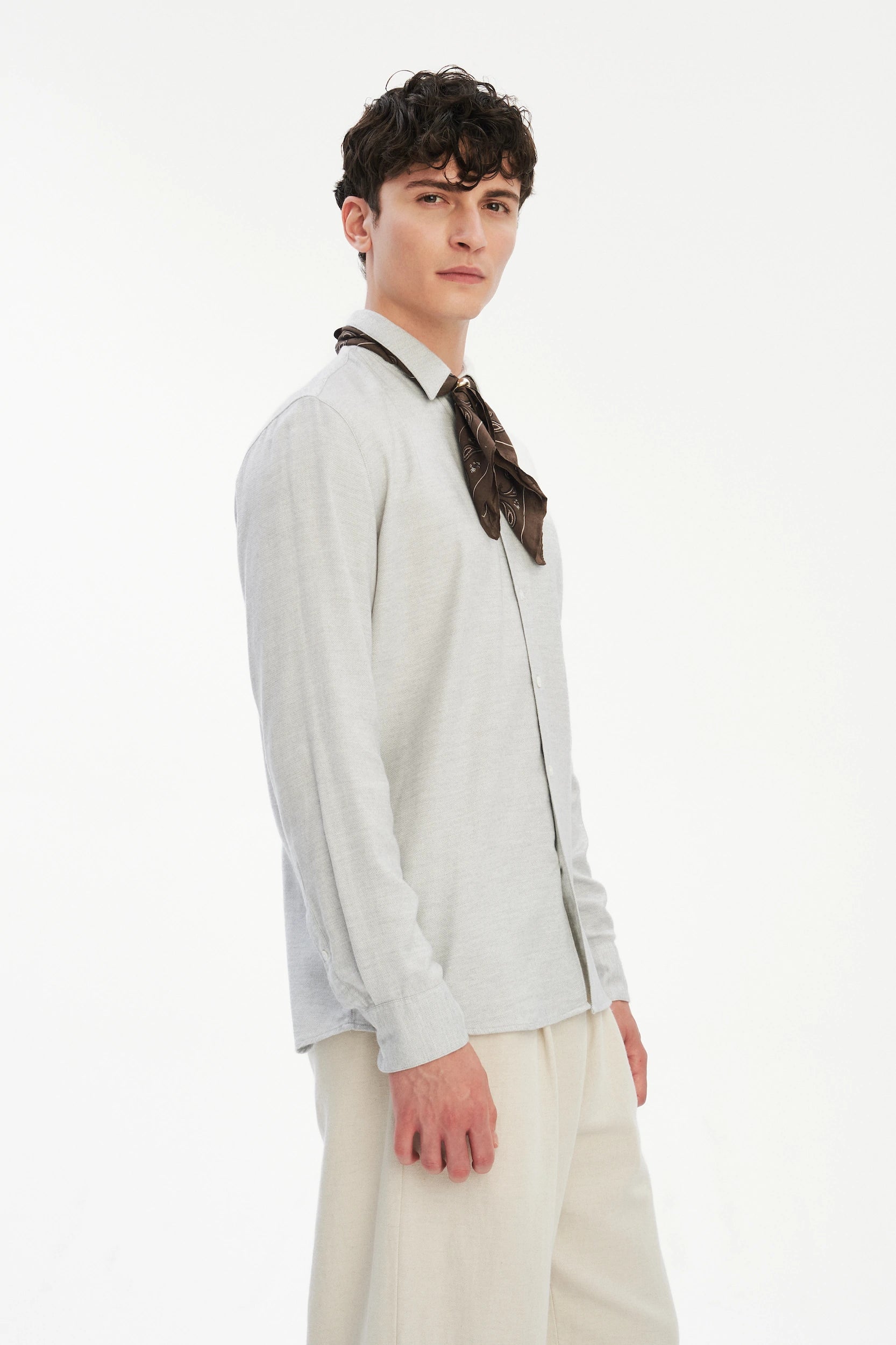 Feel Good Shirt in Grey Silky Italian Lyocell and Organic Cotton Flannel