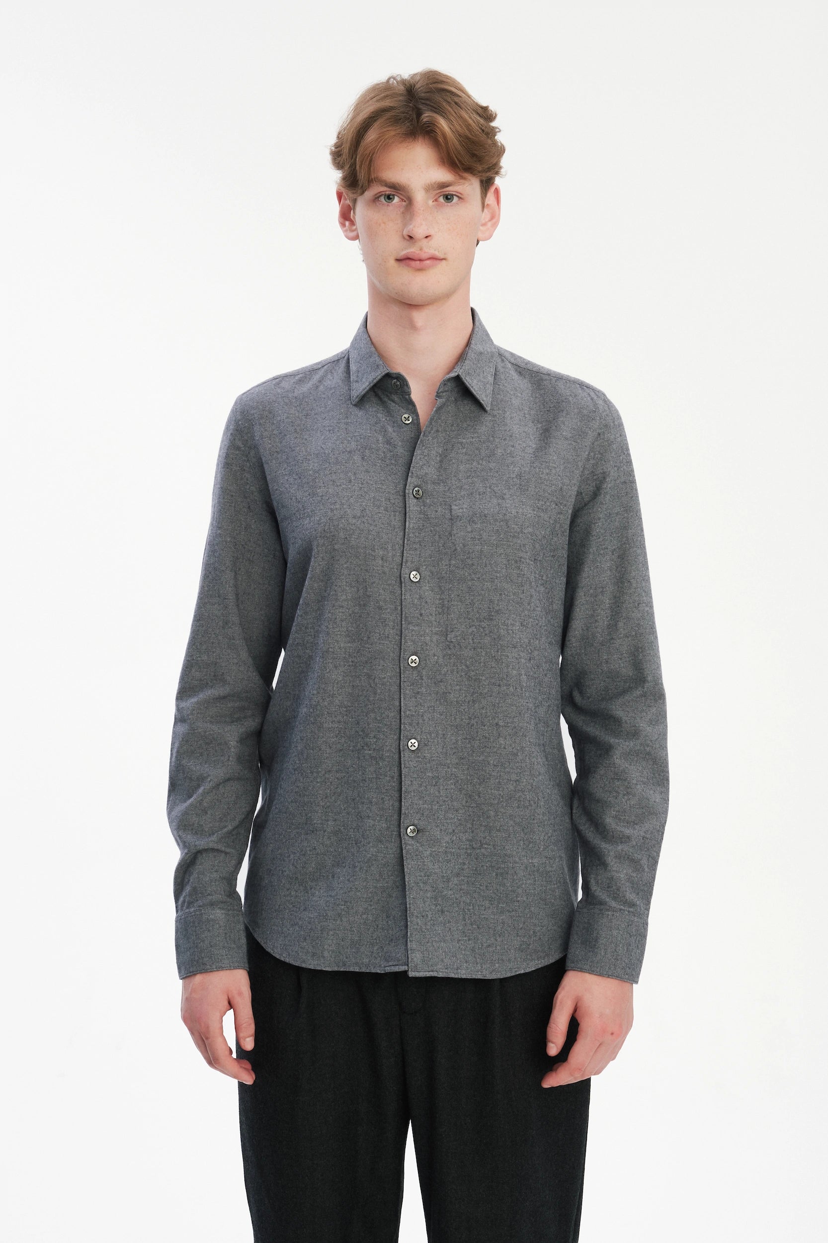 Feel Good Shirt in a Fine Melange Soft Grey Italian Cotton and Virgin Wool