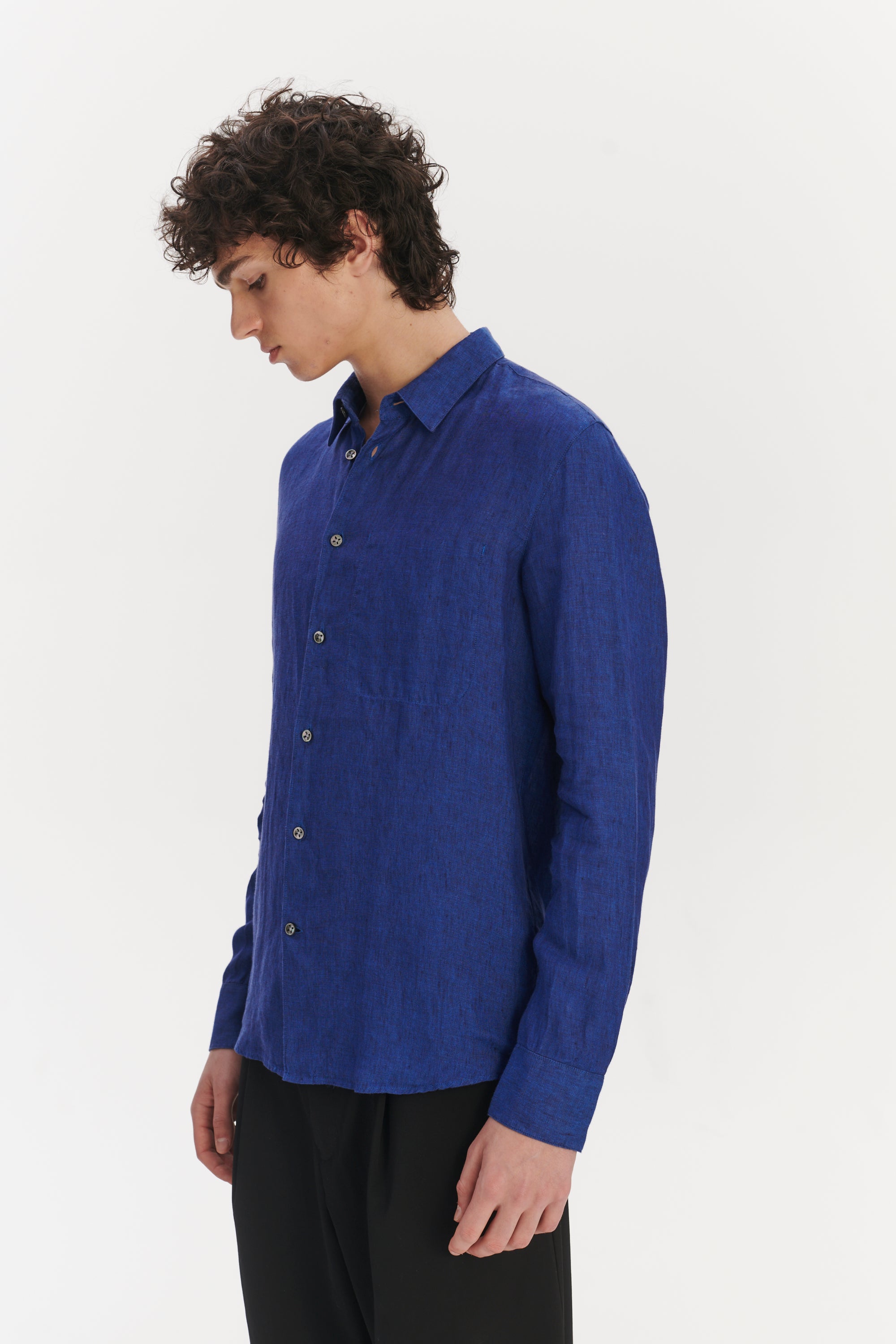 Feel Good Shirt in a Soft and Airy Cobalt  Blue Italian Linen