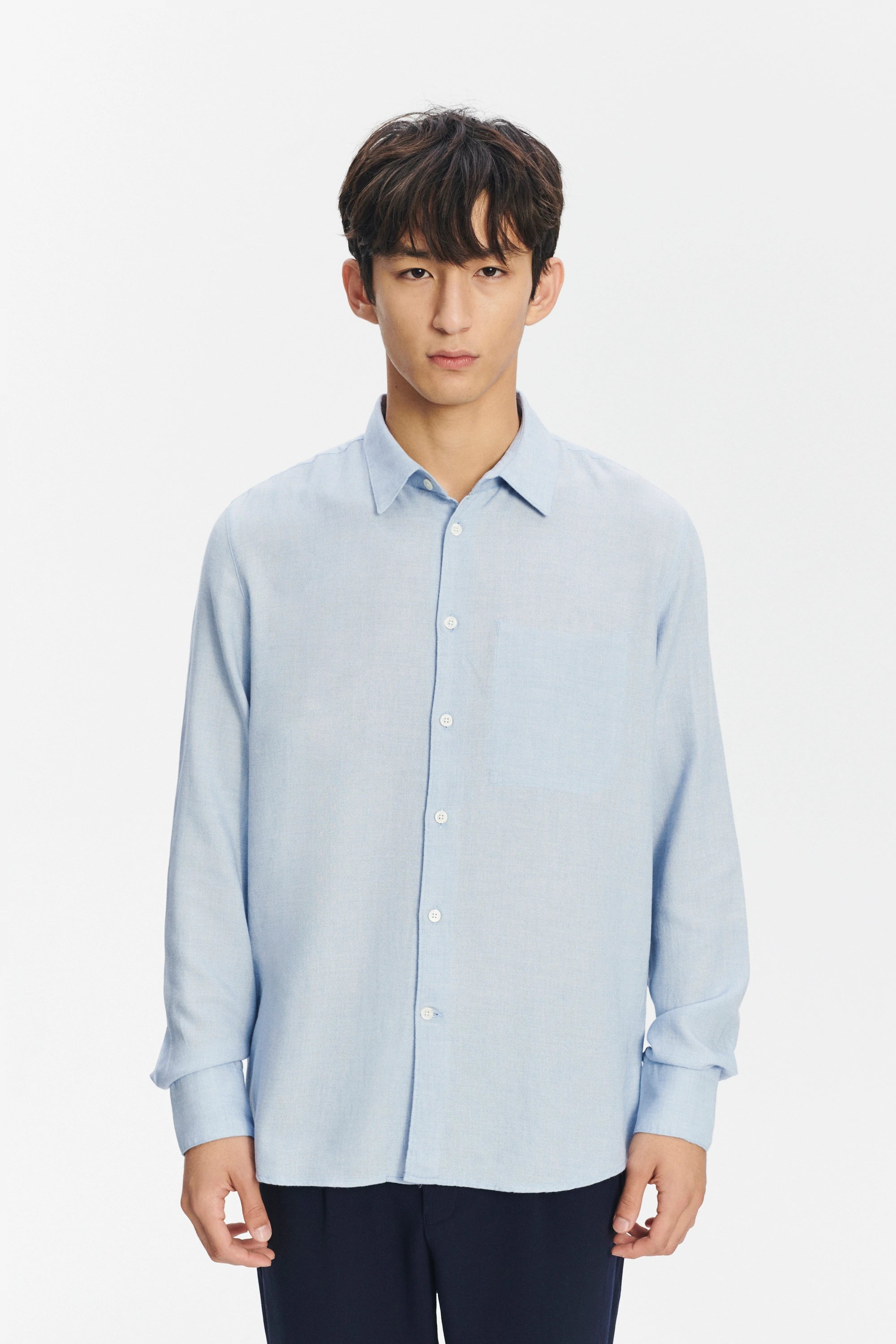 Feel Good Shirt in a Sky Blue Airy Mix of Portuguese Merino Wool and Modal