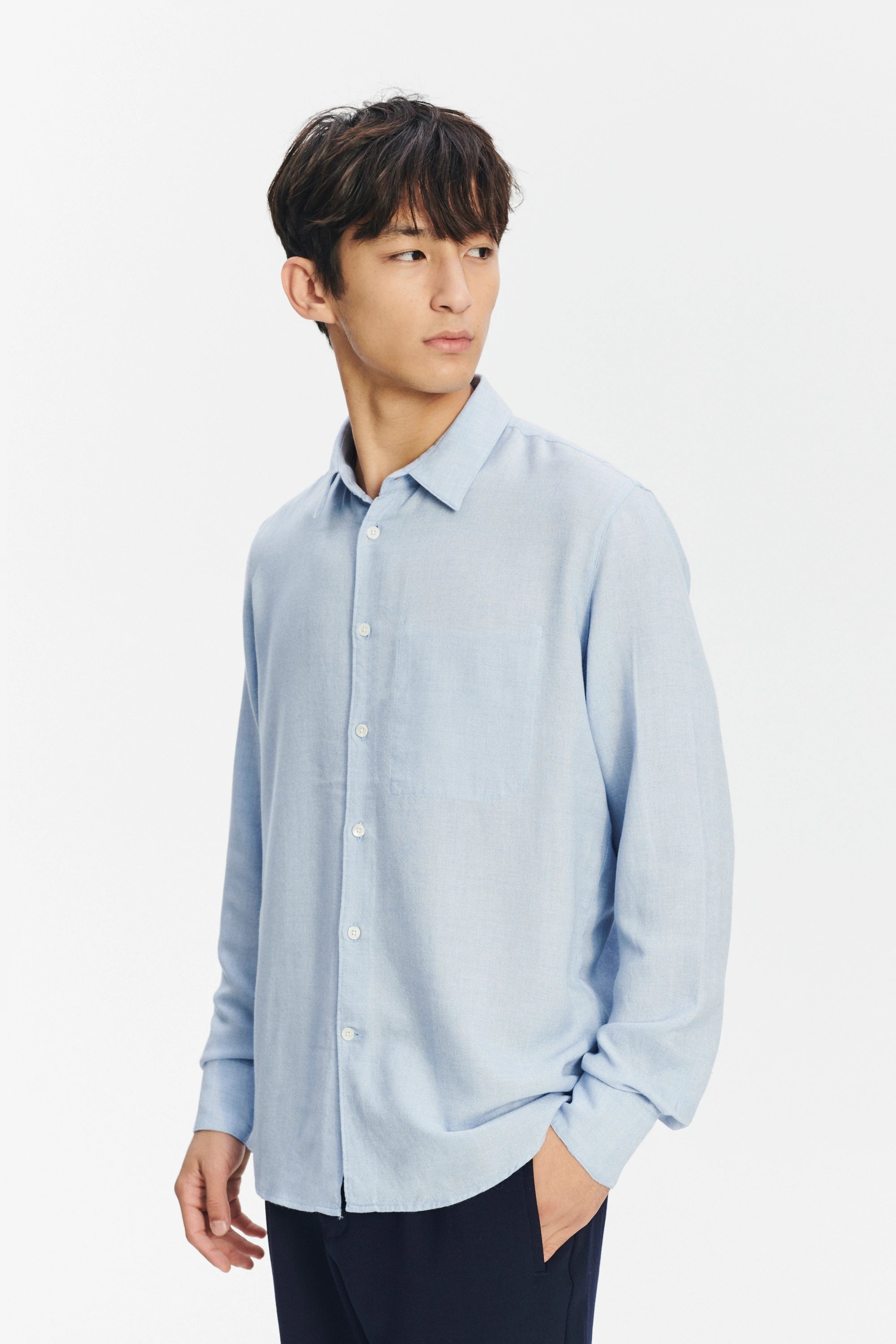 Feel Good Shirt in a Sky Blue Airy Mix of Portuguese Merino Wool and Modal