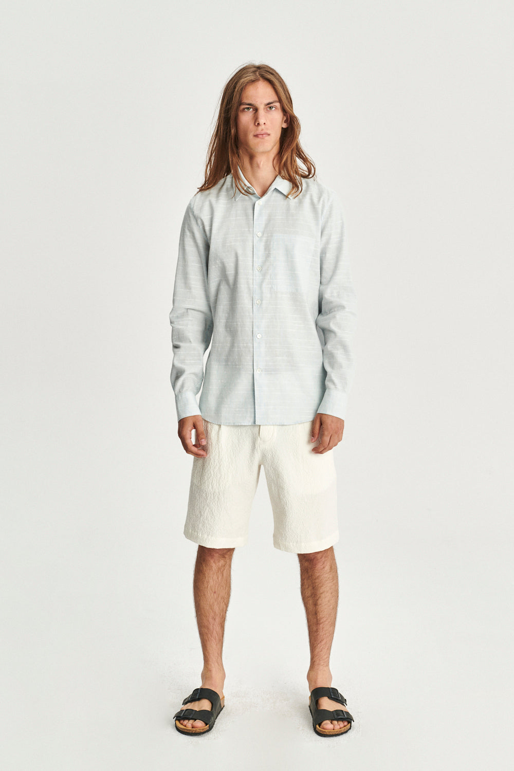 Feel Good Shirt in a Subtle Light Blue Mix of Portuguese Cotton, Linen and Pineapple