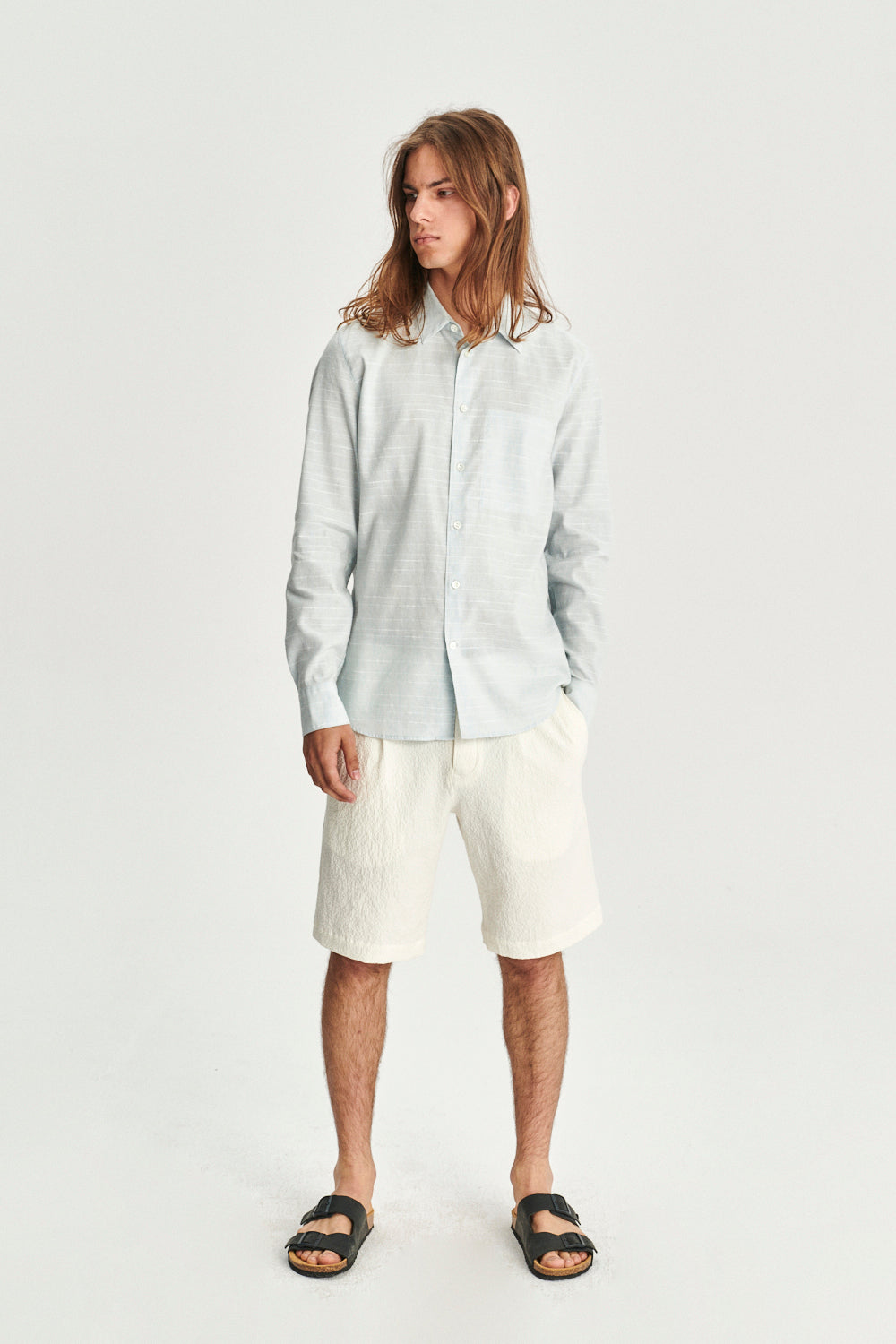 Feel Good Shirt in a Light Blue Mix of Portuguese Cotton, Linen and Pineapple