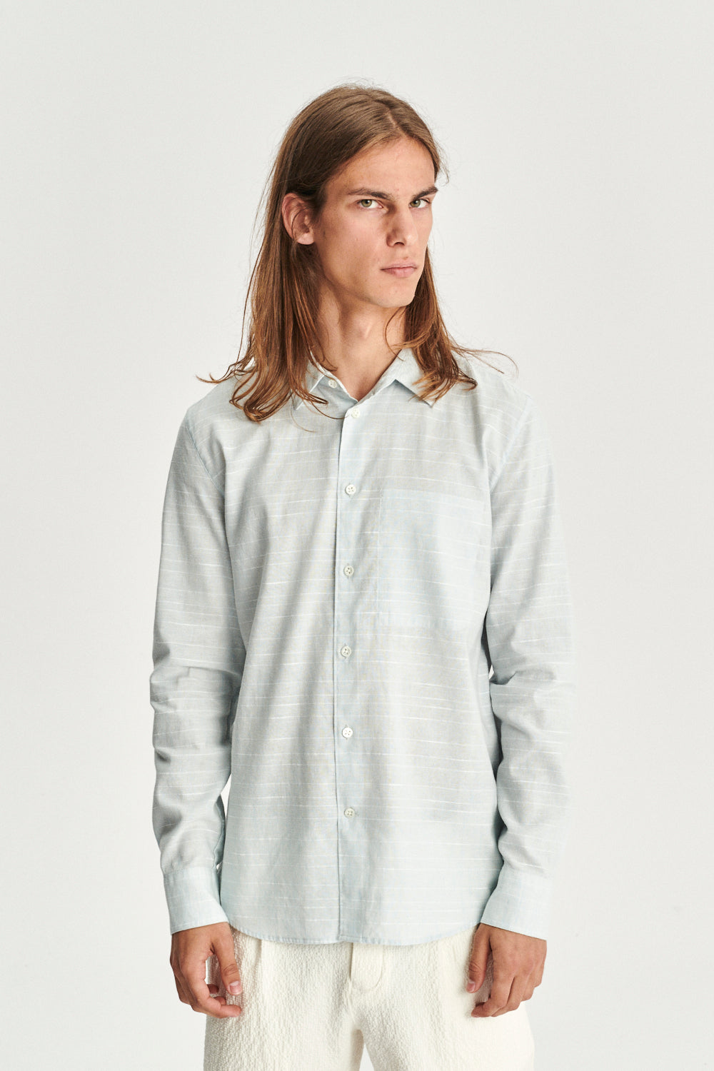 Feel Good Shirt in a Light Blue Mix of Portuguese Cotton, Linen and Pineapple