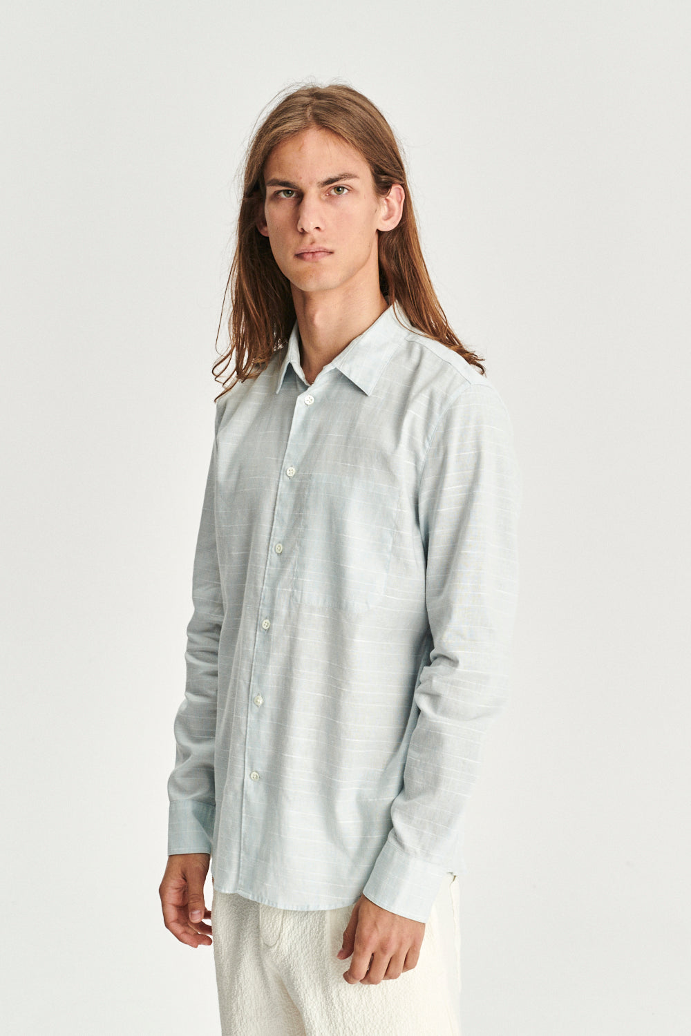 Feel Good Shirt in a Light Blue Mix of Portuguese Cotton, Linen and Pineapple
