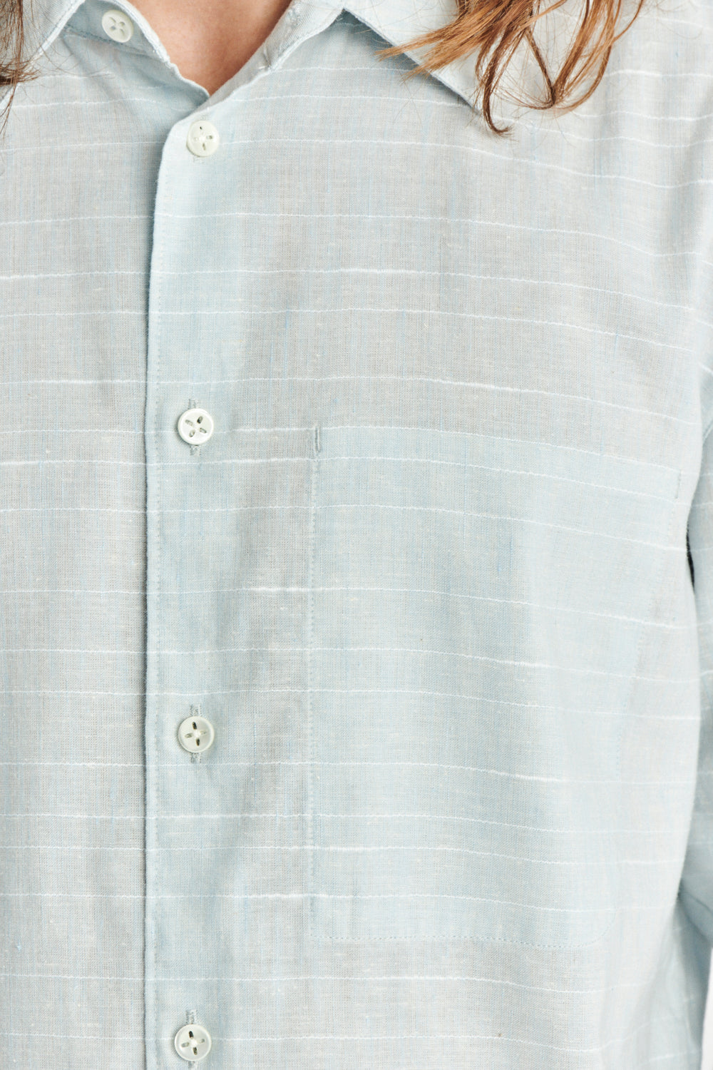Feel Good Shirt in a Subtle Light Blue Mix of Portuguese Cotton, Linen and Pineapple
