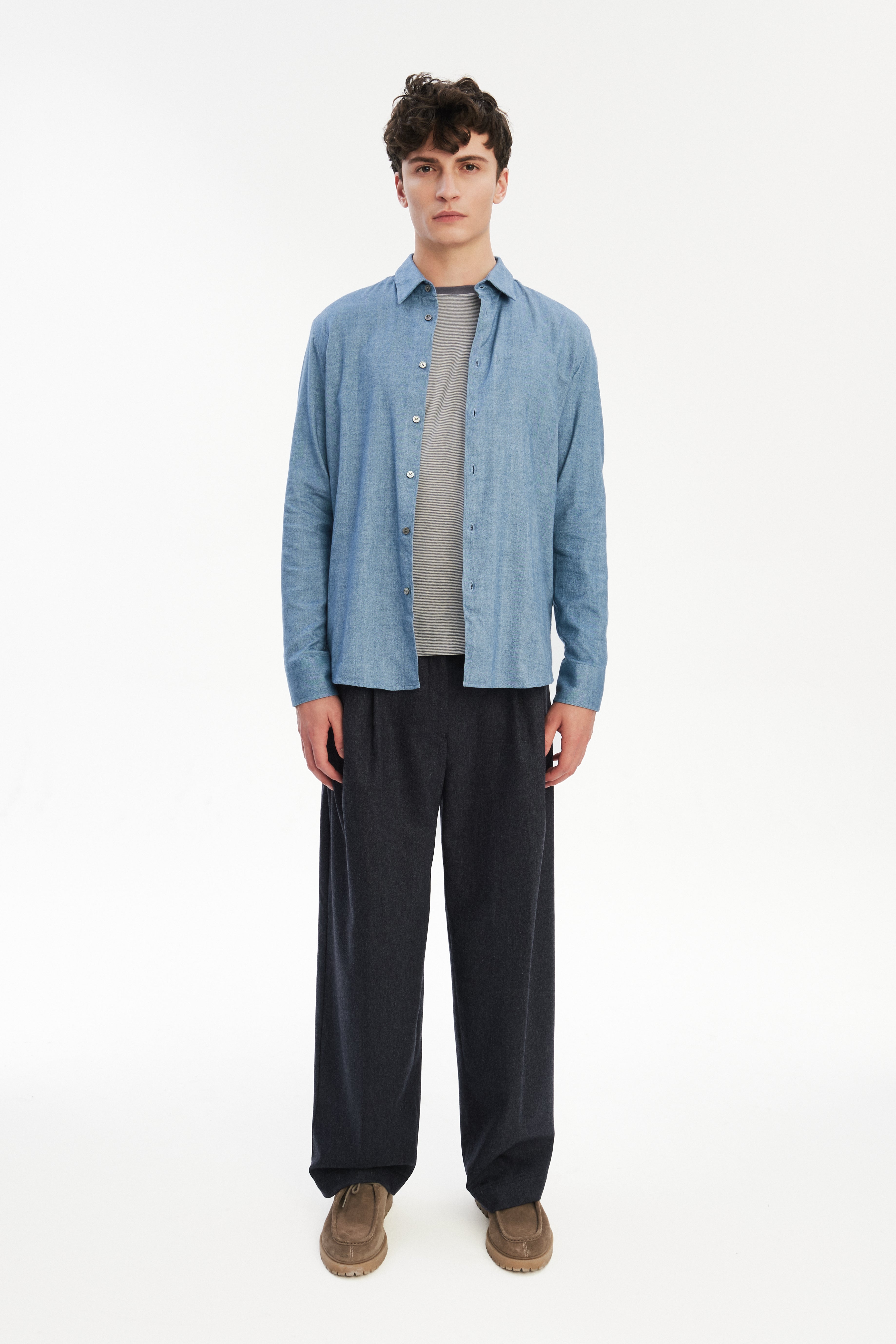 Feel Good Shirt in a Sea Blue Utterly Soft and Silky Italian Lyocell and Cotton Flannel by Albini