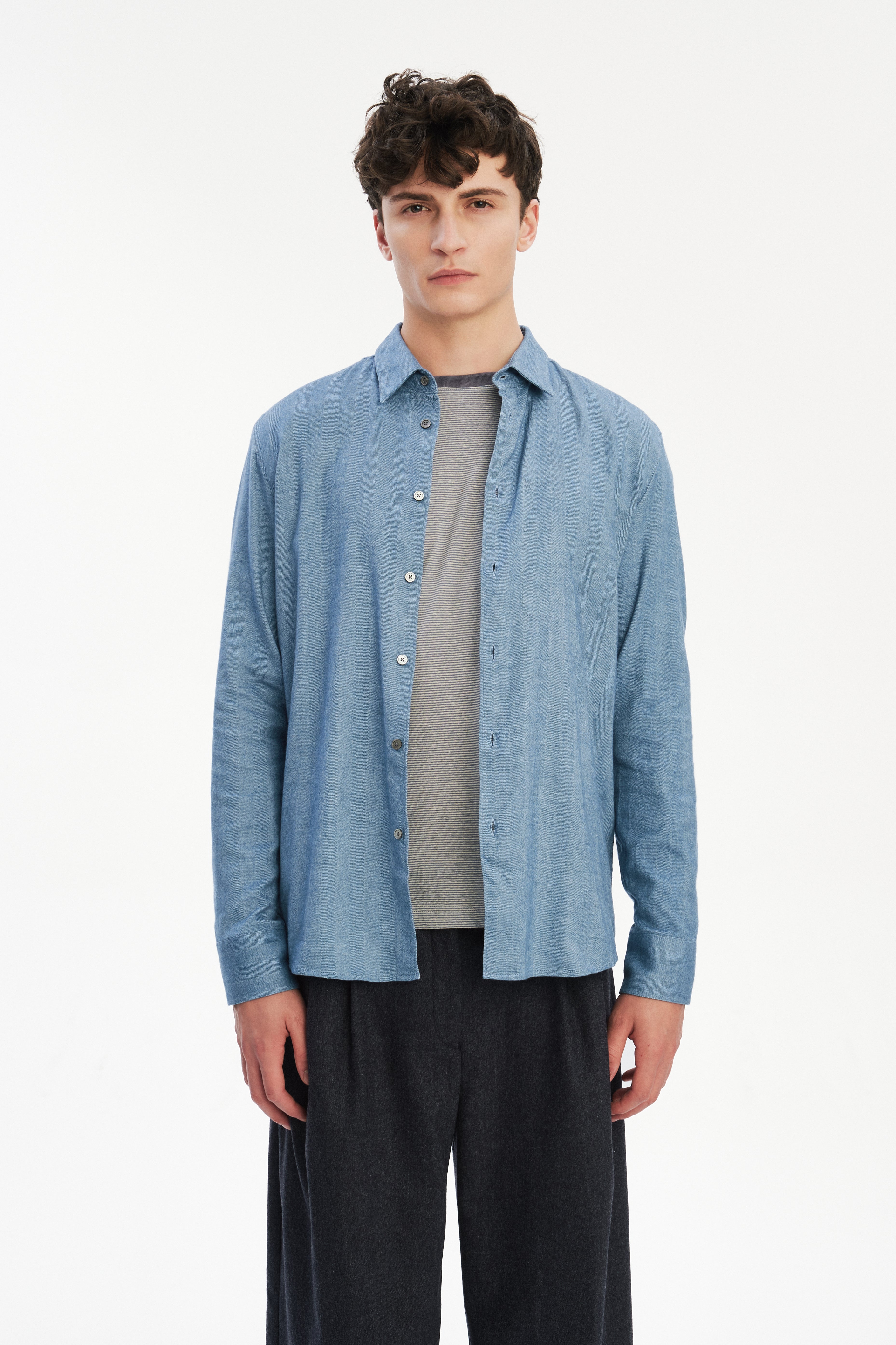 Feel Good Shirt in a Sea Blue Utterly Soft and Silky Italian Lyocell and Cotton Flannel by Albini