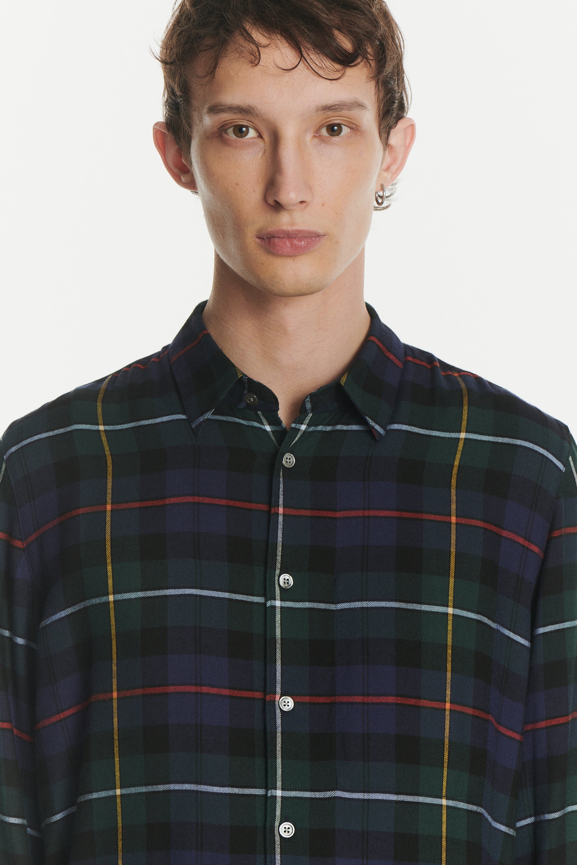 Feel Good Shirt in the Finest Dark Blue, Green, Red and Yellow  Chequered Fluid Italian Modal