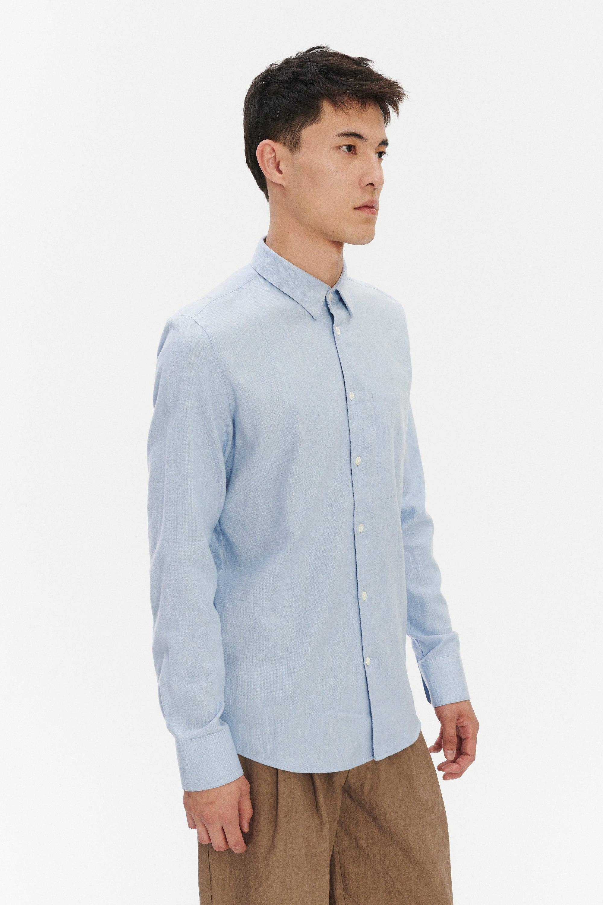 Feel Good Shirt in Blue Silky Italian Lyocell and Organic Cotton Flannel